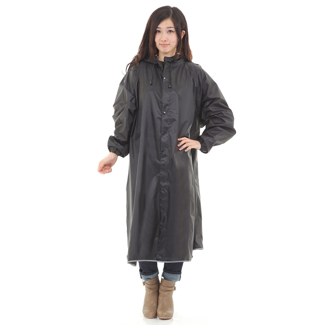 レースレディース Lace Ladies レインコート 男女兼用 バイザー取り外し可能 収納袋付,ブラック