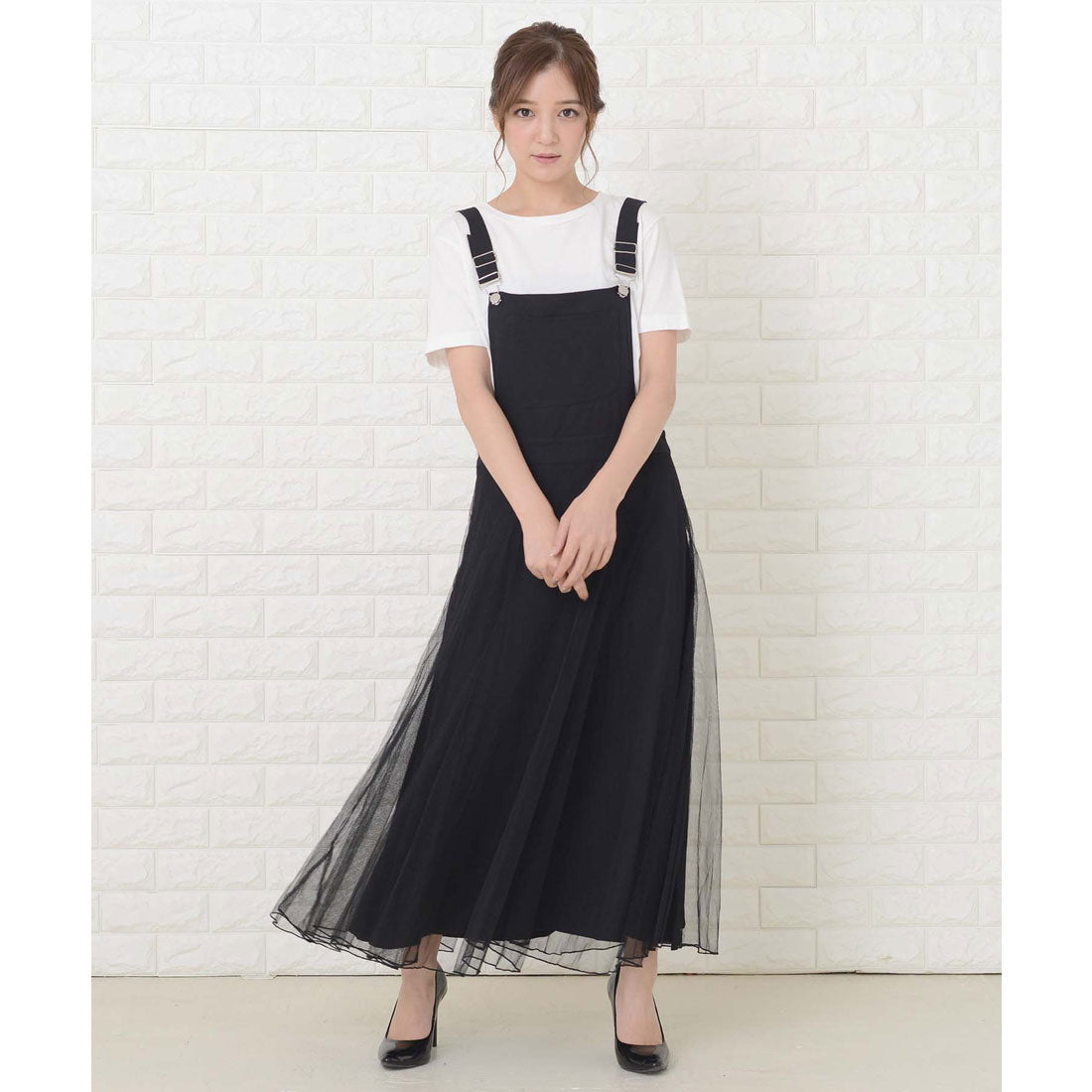 レースレディース Lace Ladies ふんわりチュール サロペットワンピース・オールインワン （ブラック） ブラック