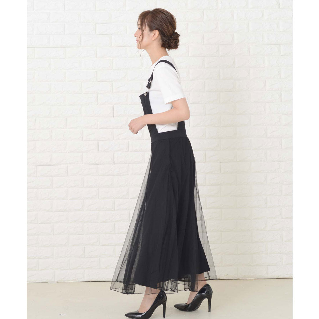 レースレディース Lace Ladies ふんわりチュール サロペットワンピース・オールインワン （ブラック） ブラック