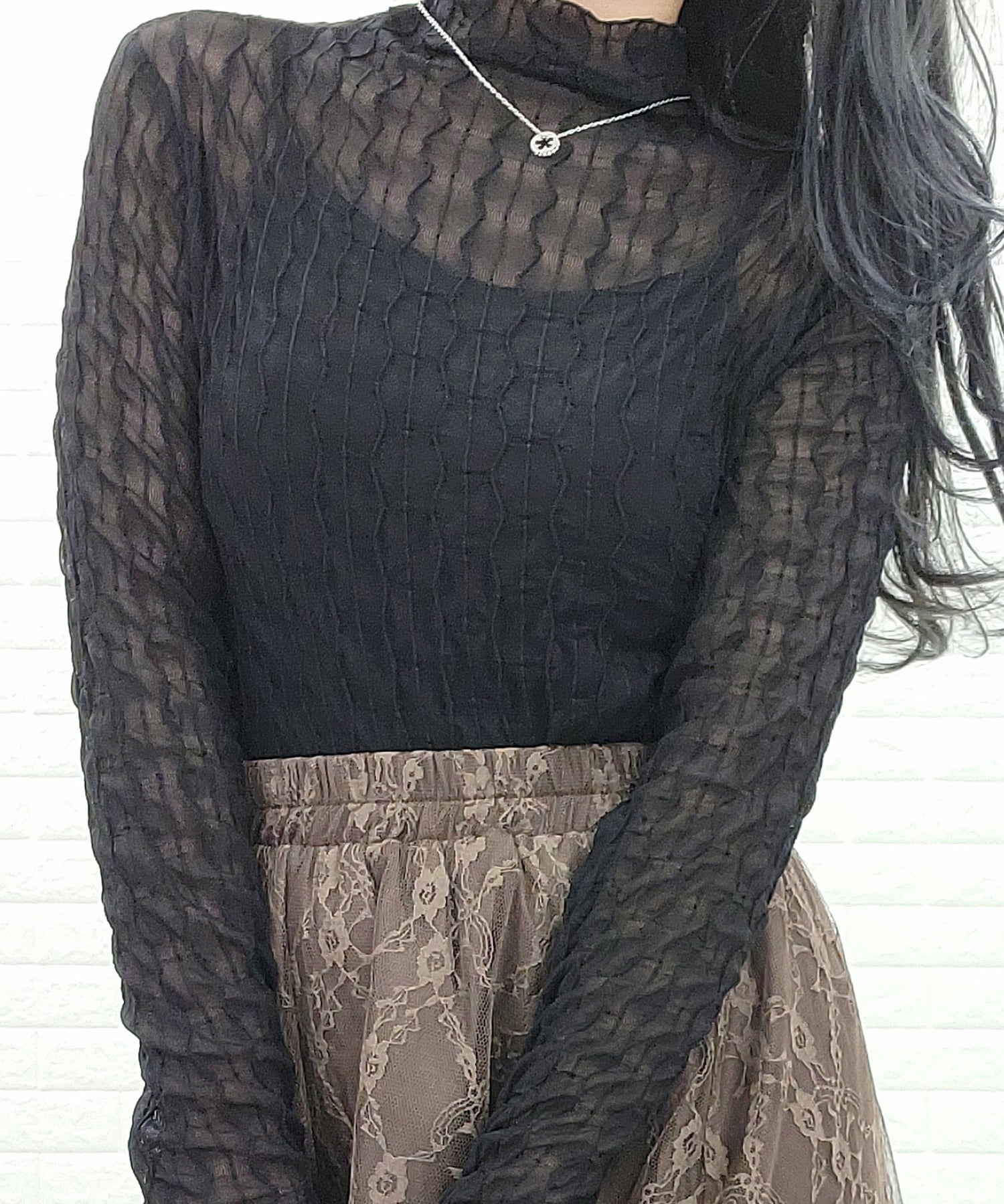 レースレディース Lace Ladies メロウフリル シースルータートル （ブラック） ブラック