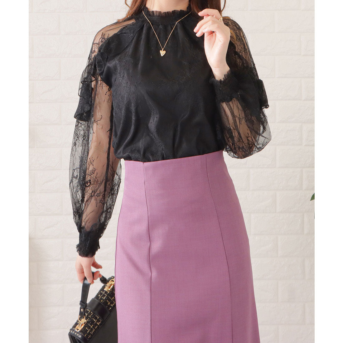 レースレディース Lace Ladies フリルハイネックレーシィブラウス