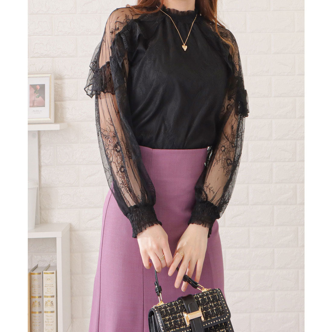 レースレディース Lace Ladies フリルハイネックレーシィブラウス