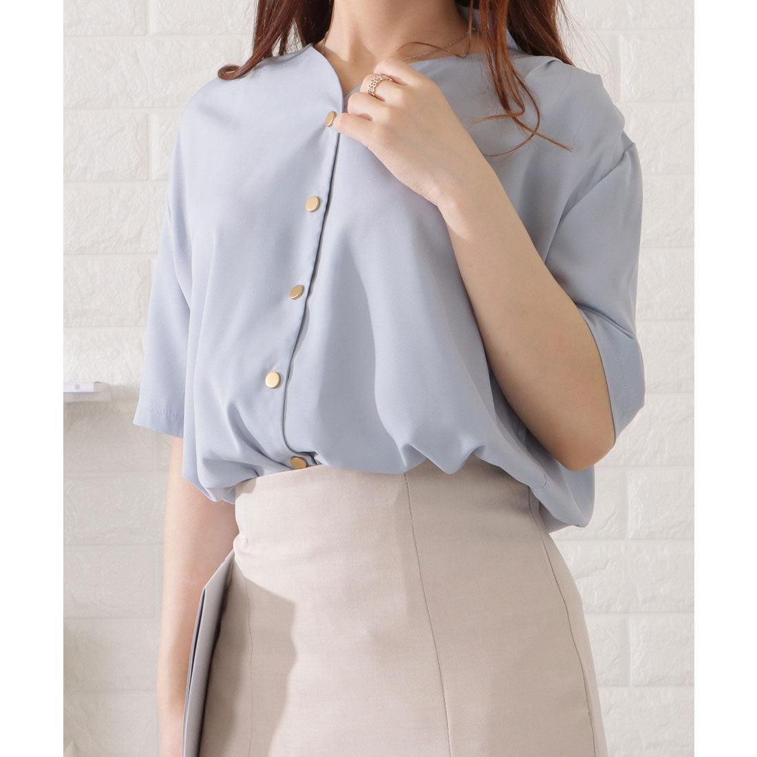 レースレディース Lace Ladies Vネック前開きとろみブラウス