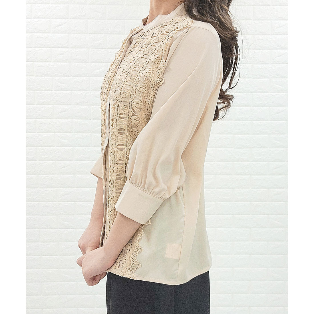レースレディース Lace Ladies シフォンジョーゼット レースシャツ 七分袖 （ベージュ） ベージュ