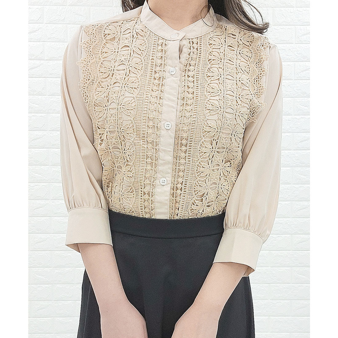 レースレディース Lace Ladies シフォンジョーゼット レースシャツ 七分袖 （ベージュ） ベージュ