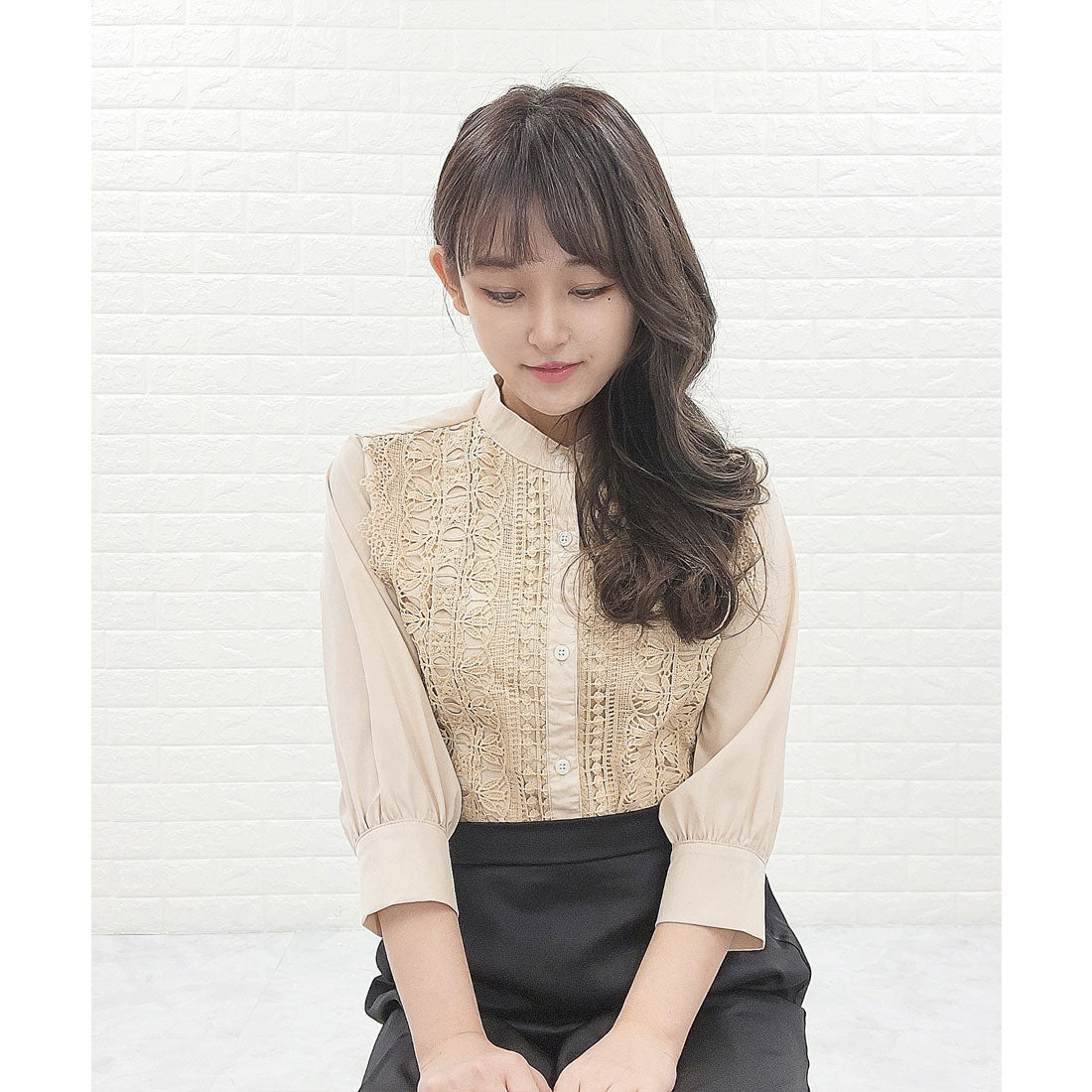 レースレディース Lace Ladies シフォンジョーゼット レースシャツ 七分袖 （ベージュ） ベージュ
