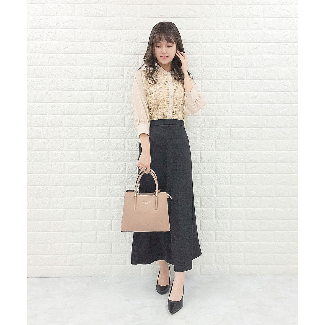 レースレディース Lace Ladies シフォンジョーゼット レースシャツ 七分袖 （ベージュ） ベージュ