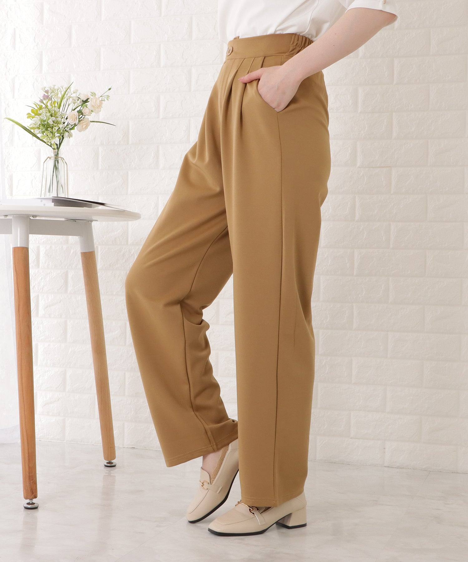 レースレディース Lace Ladies ハイウエストアシンメトリーとろみタックパンツ （グレー） グレー