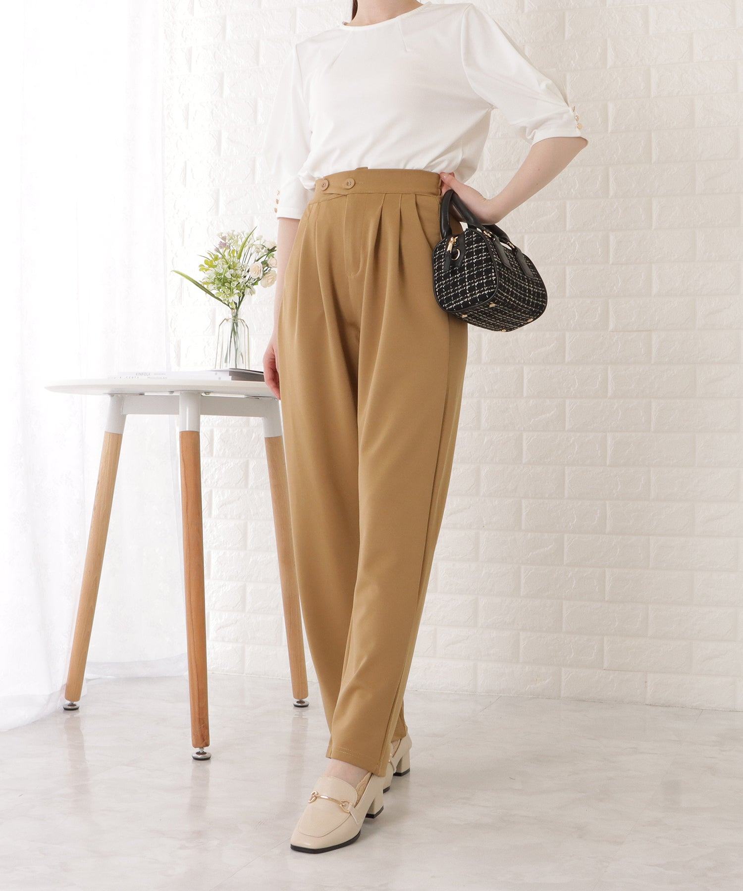 レースレディース Lace Ladies ハイウエストアシンメトリーとろみタックパンツ （グレー） グレー