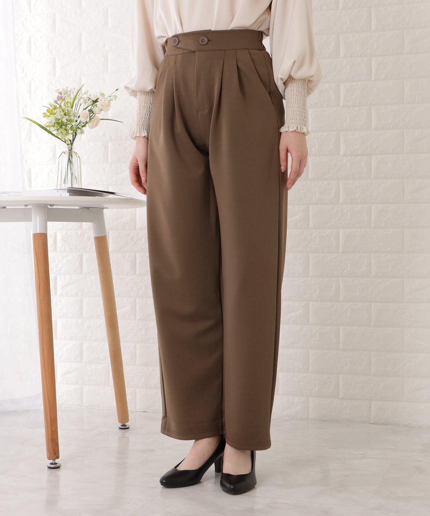 レースレディース Lace Ladies ハイウエストアシンメトリーとろみタックパンツ （グレー） グレー