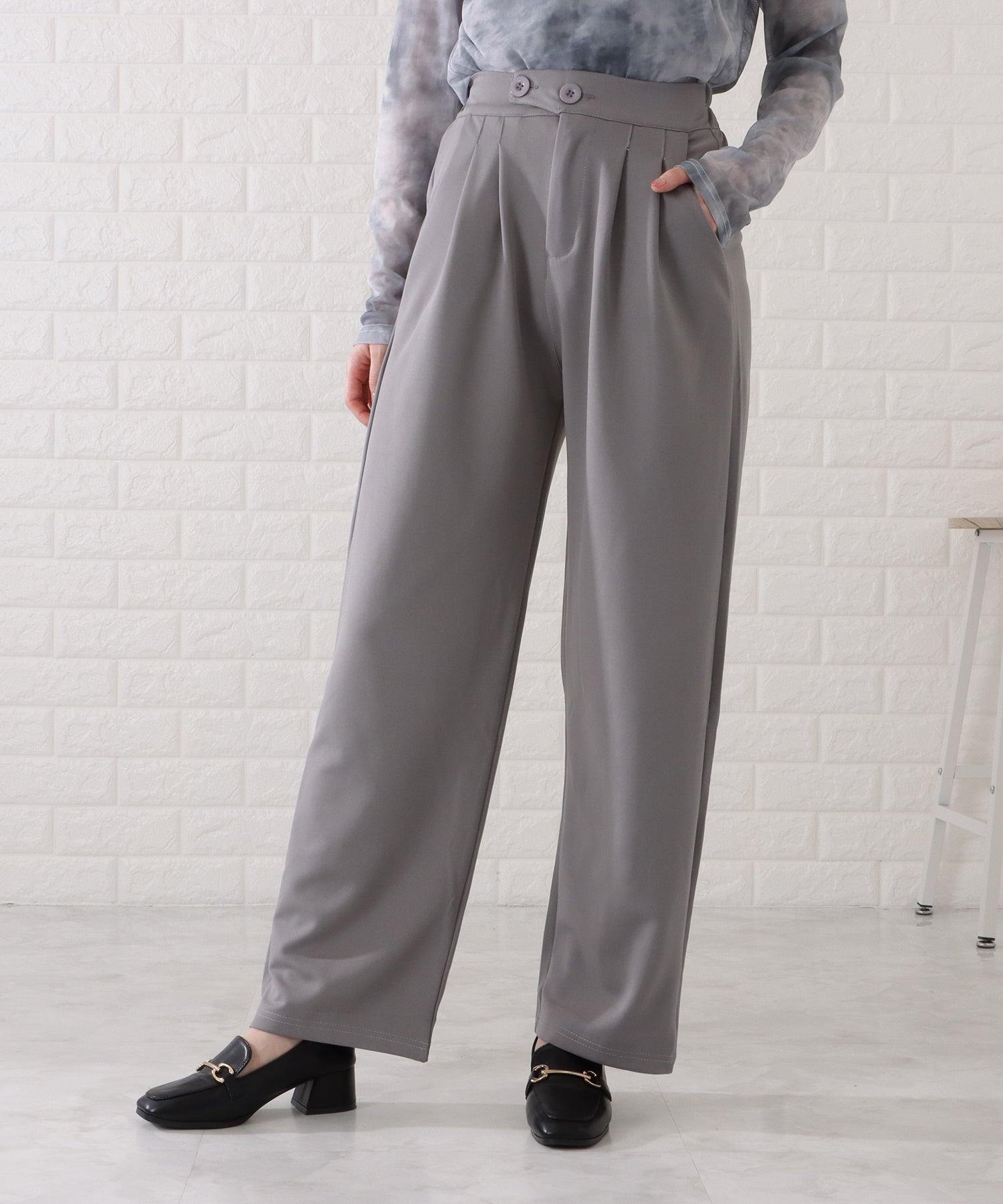 レースレディース Lace Ladies ハイウエストアシンメトリーとろみタックパンツ （グレー） グレー