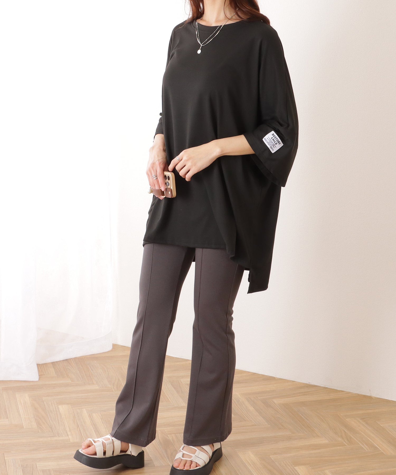 レースレディース Lace Ladies ソリッドカラー タグ付き オーバーサイズ 半袖 Tシャツ （グレー） グレー