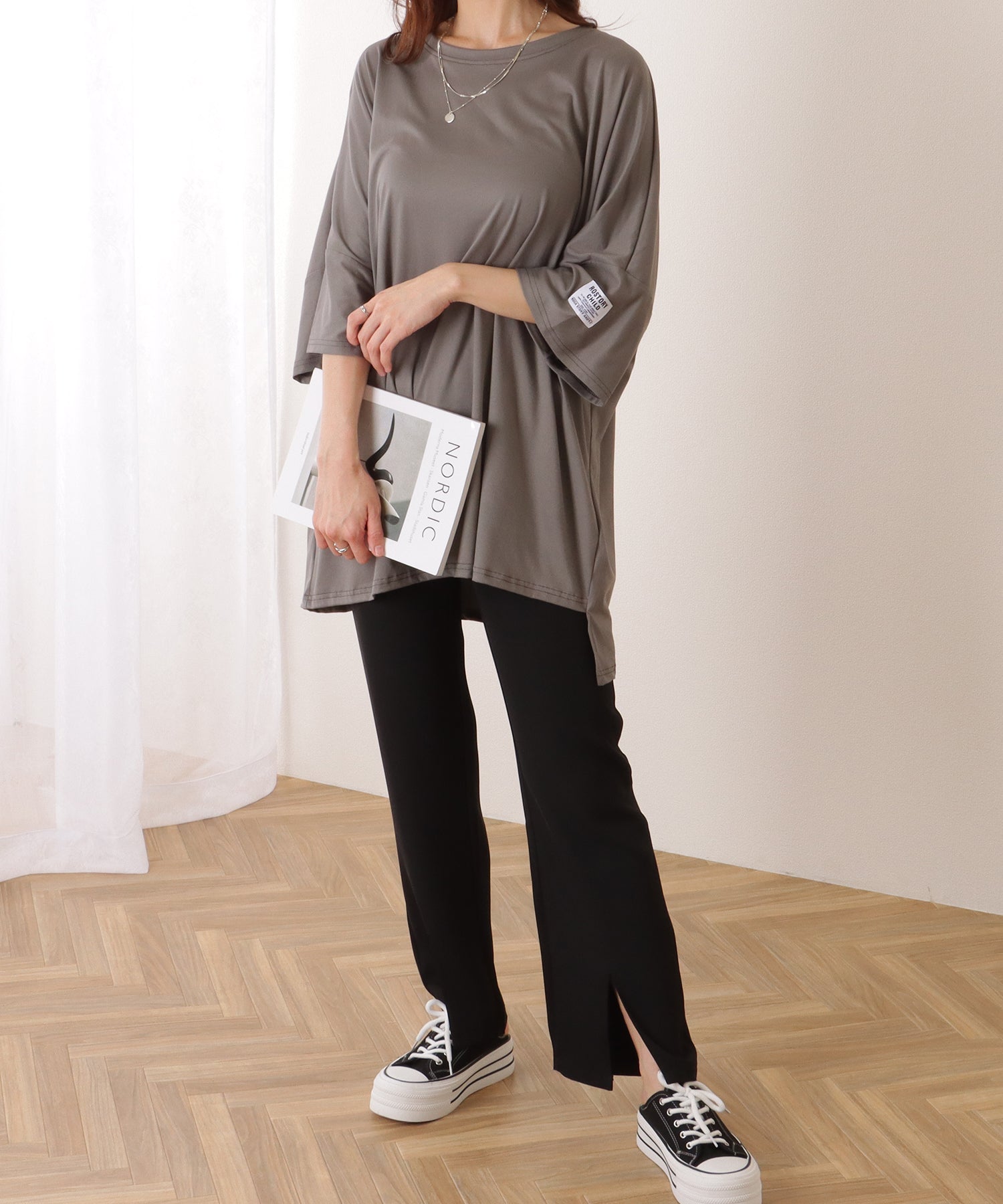 レースレディース Lace Ladies ソリッドカラー タグ付き オーバーサイズ 半袖 Tシャツ （グレー） グレー