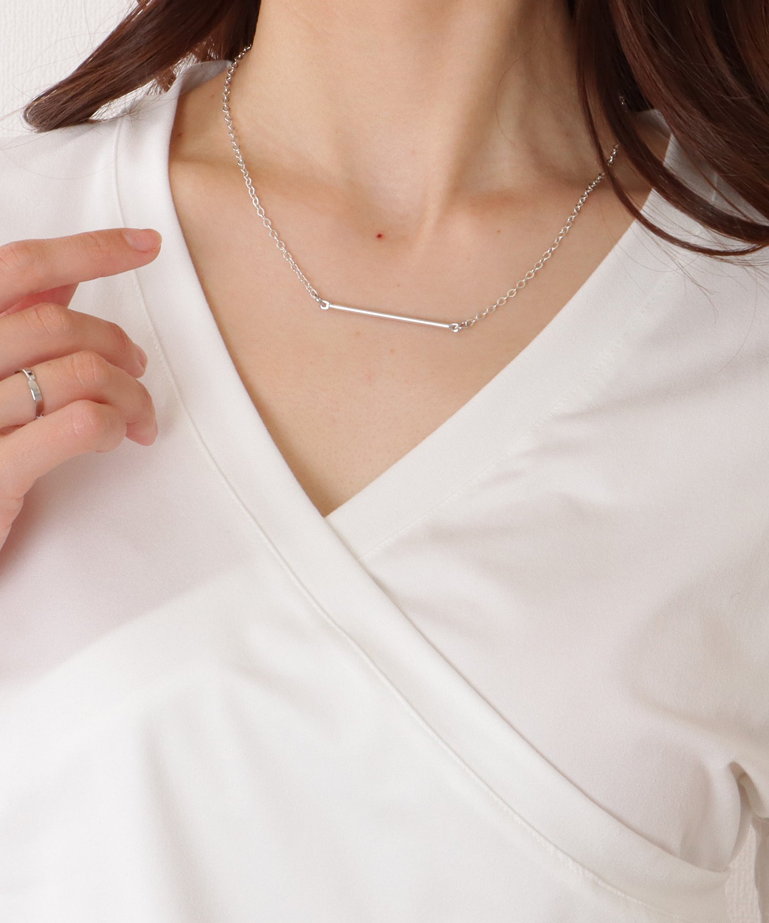 レースレディース Lace Ladies Vネック カシュクール風 半袖 タック カットソー （ホワイト） ホワイト