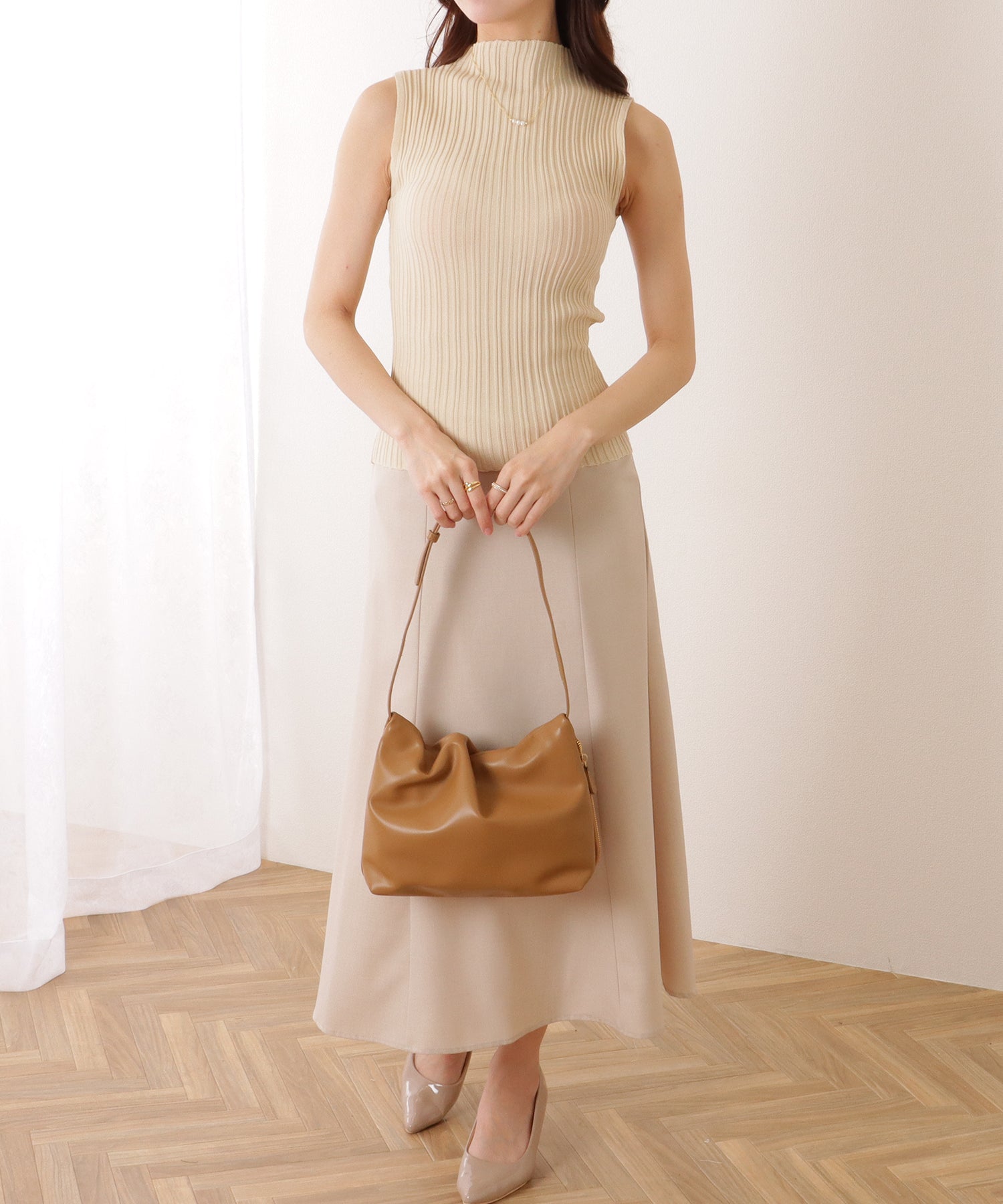 レースレディース Lace Ladies ハイネック タイト フィット リブ ニット トップス （アイボリー） アイボリー