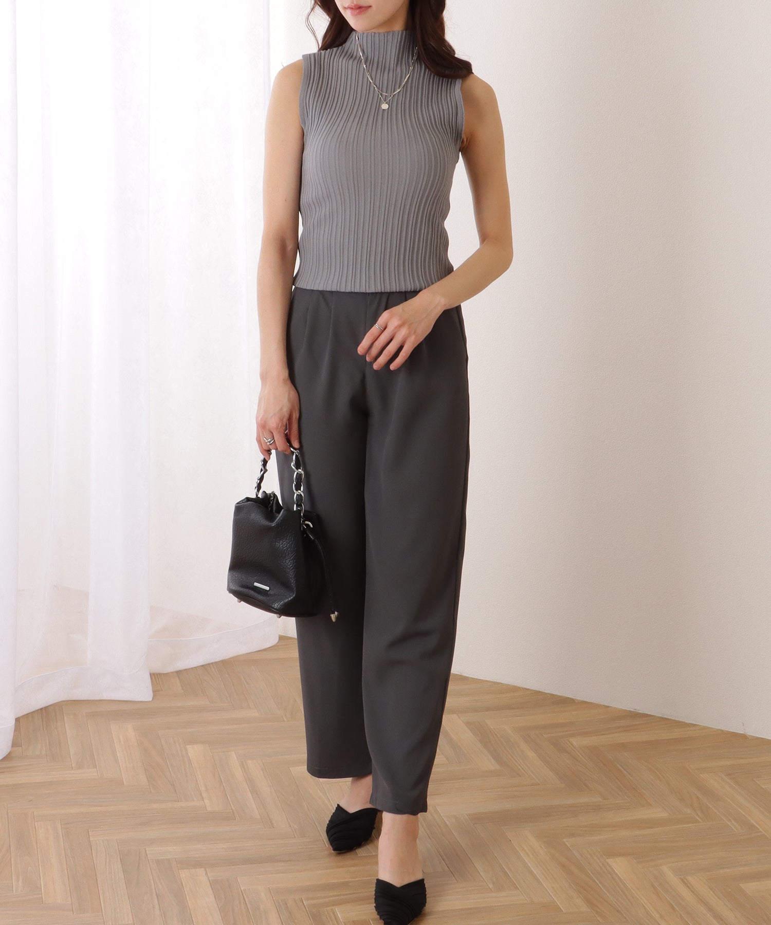 レースレディース Lace Ladies ハイネック タイト フィット リブ ニット トップス （アイボリー） アイボリー