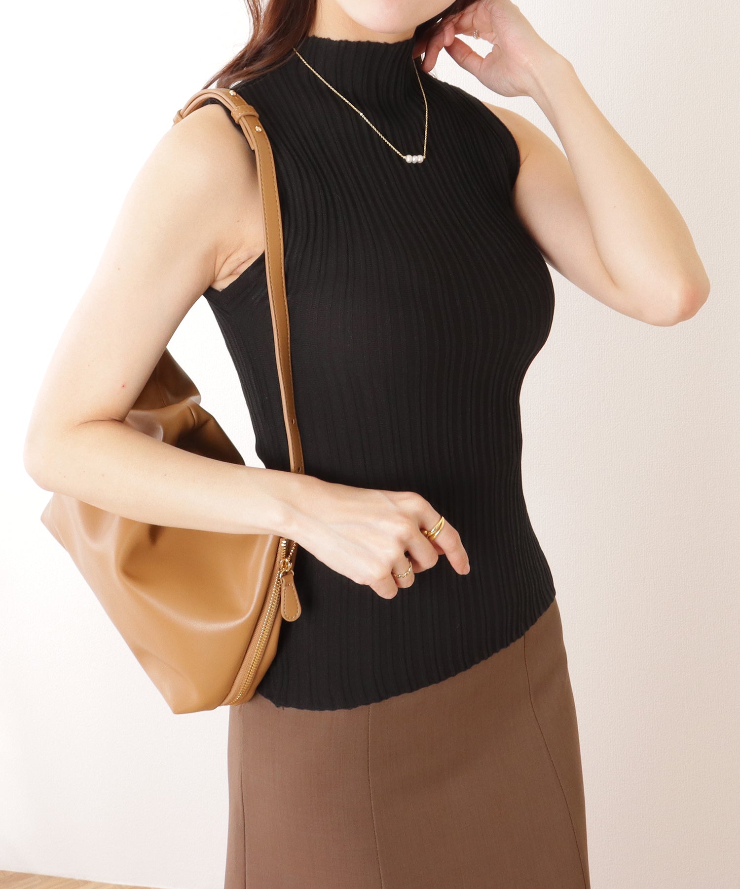 レースレディース Lace Ladies ハイネック タイト フィット リブ ニット トップス （アイボリー） アイボリー