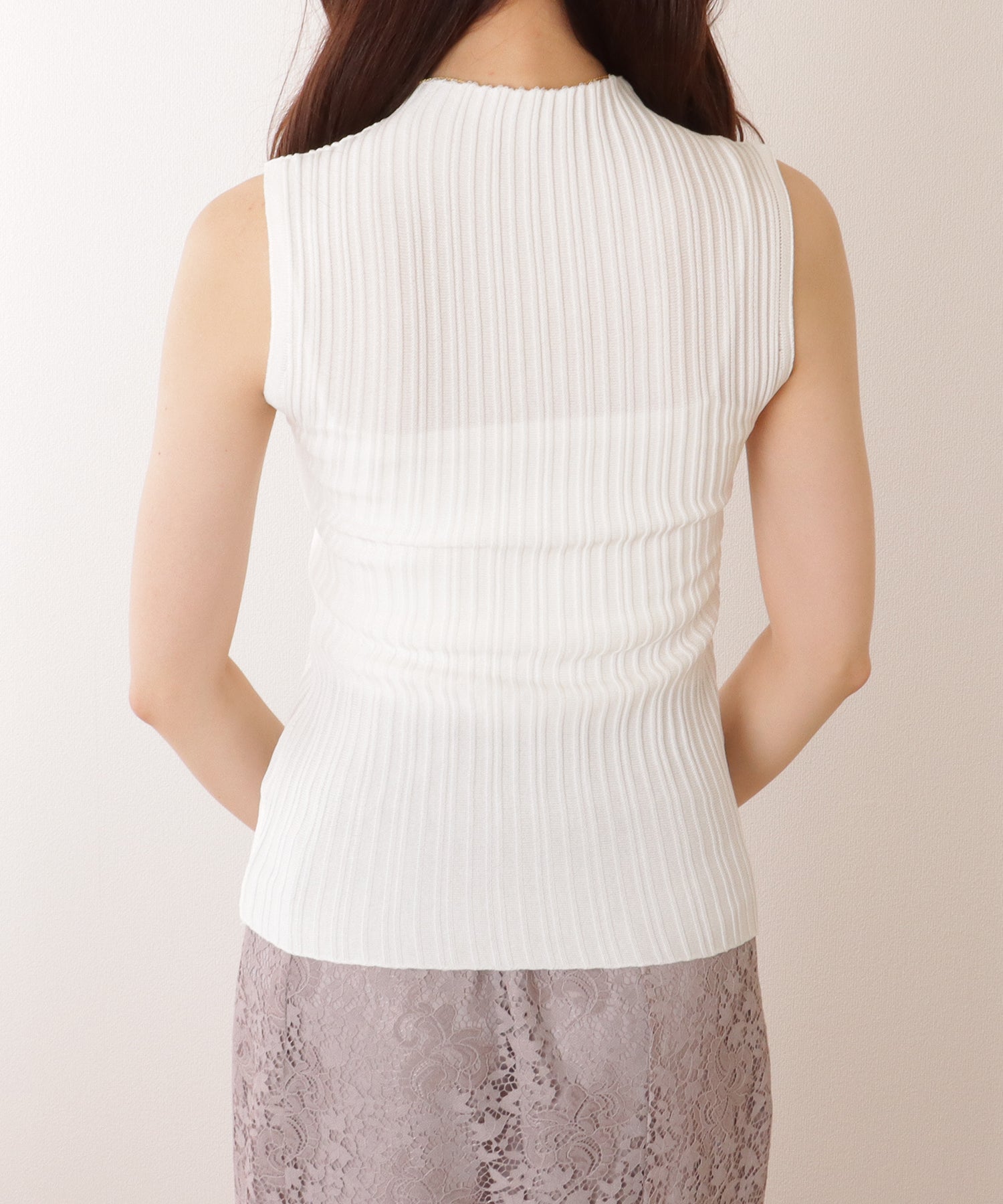 レースレディース Lace Ladies ハイネック タイト フィット リブ ニット トップス （アイボリー） アイボリー
