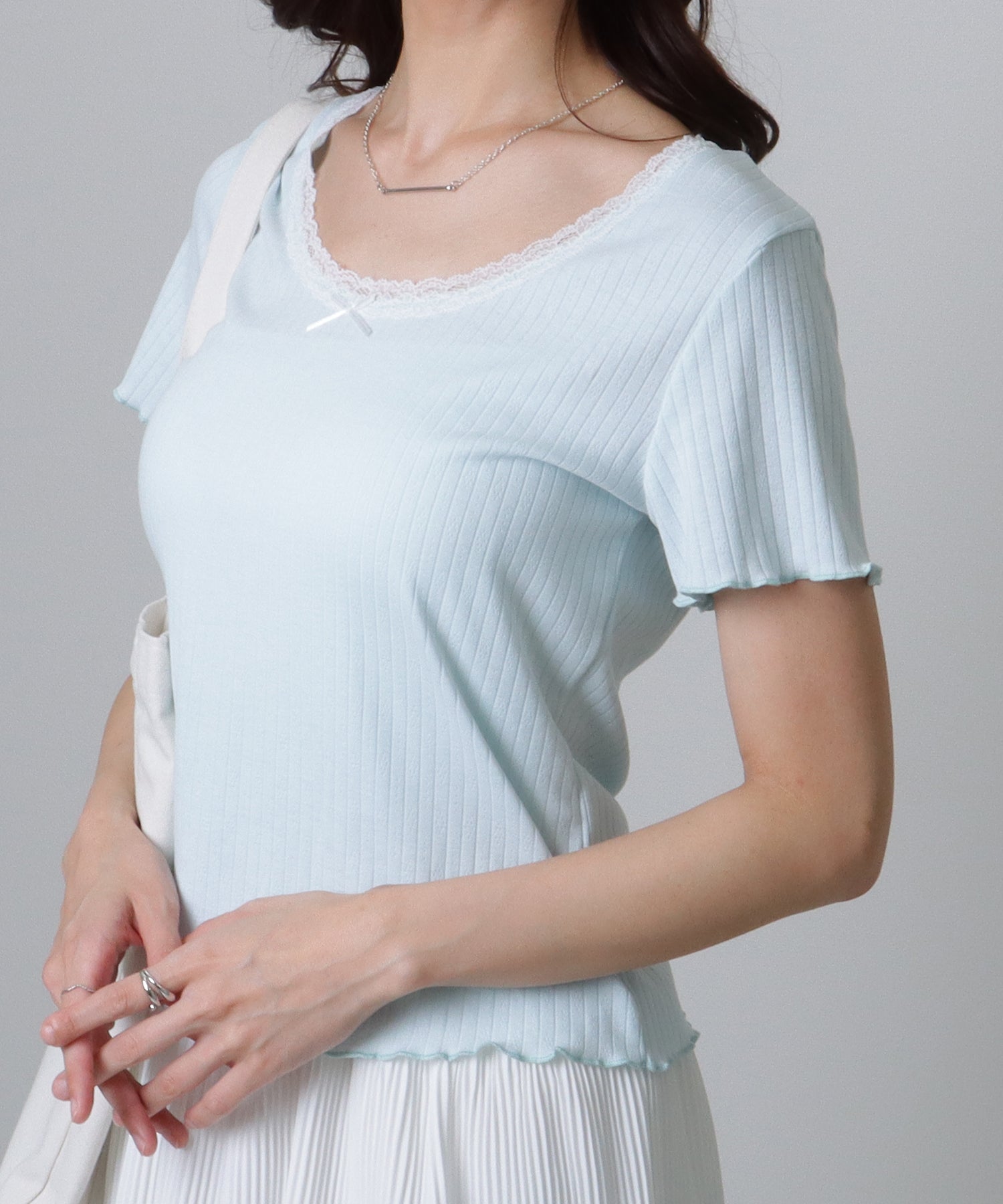 レースレディース Lace Ladies フリル リボン 半袖 メロウ Tシャツ （ブルー） ブルー