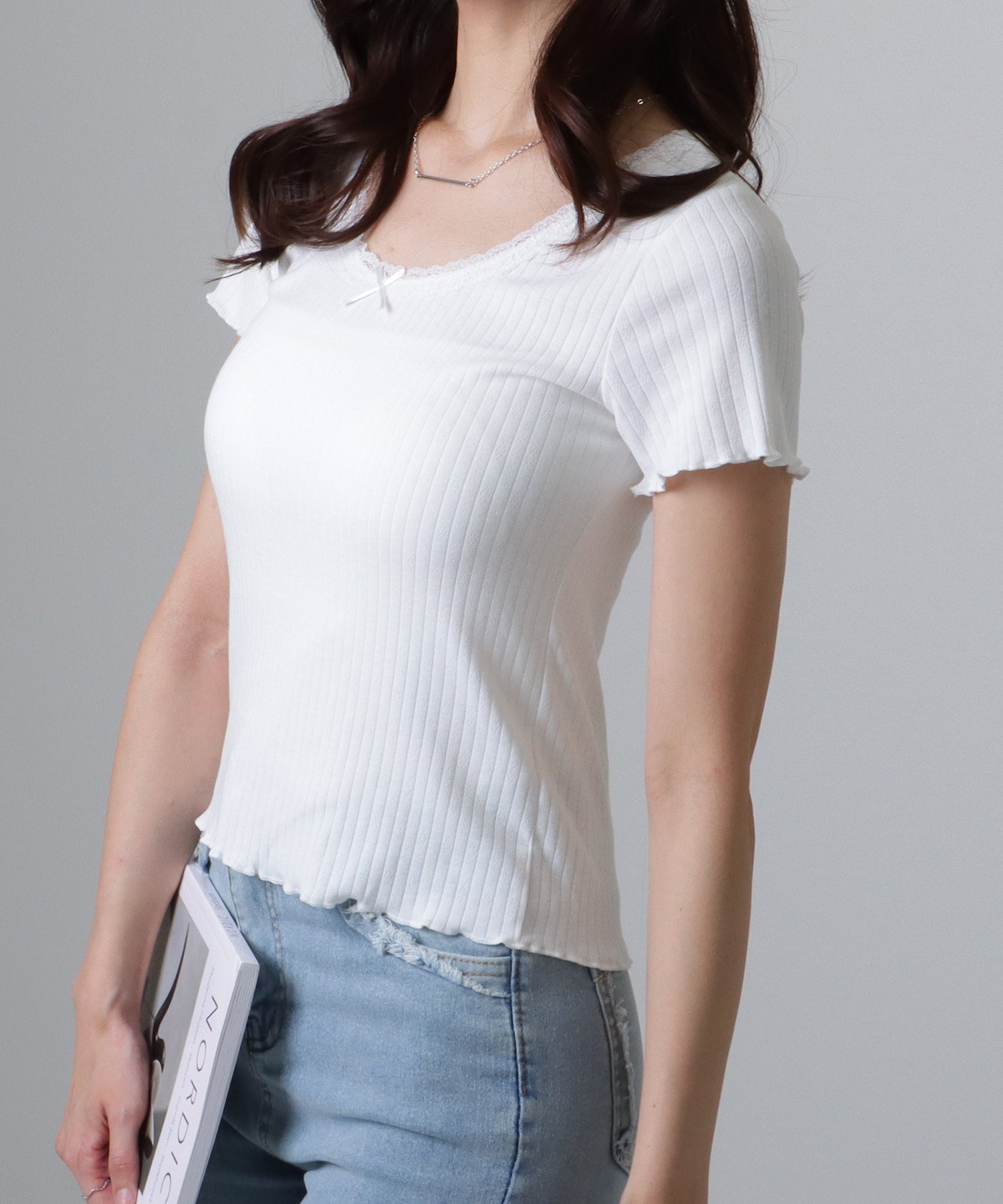 レースレディース Lace Ladies フリル リボン 半袖 メロウ Tシャツ （ブルー） ブルー