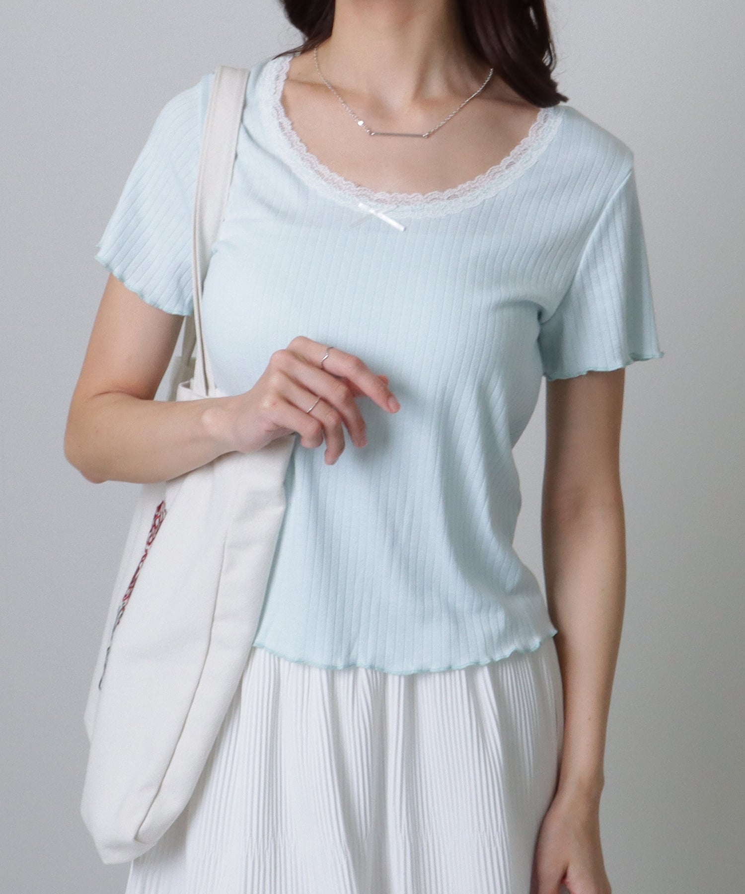レースレディース Lace Ladies フリル リボン 半袖 メロウ Tシャツ （ブルー） ブルー