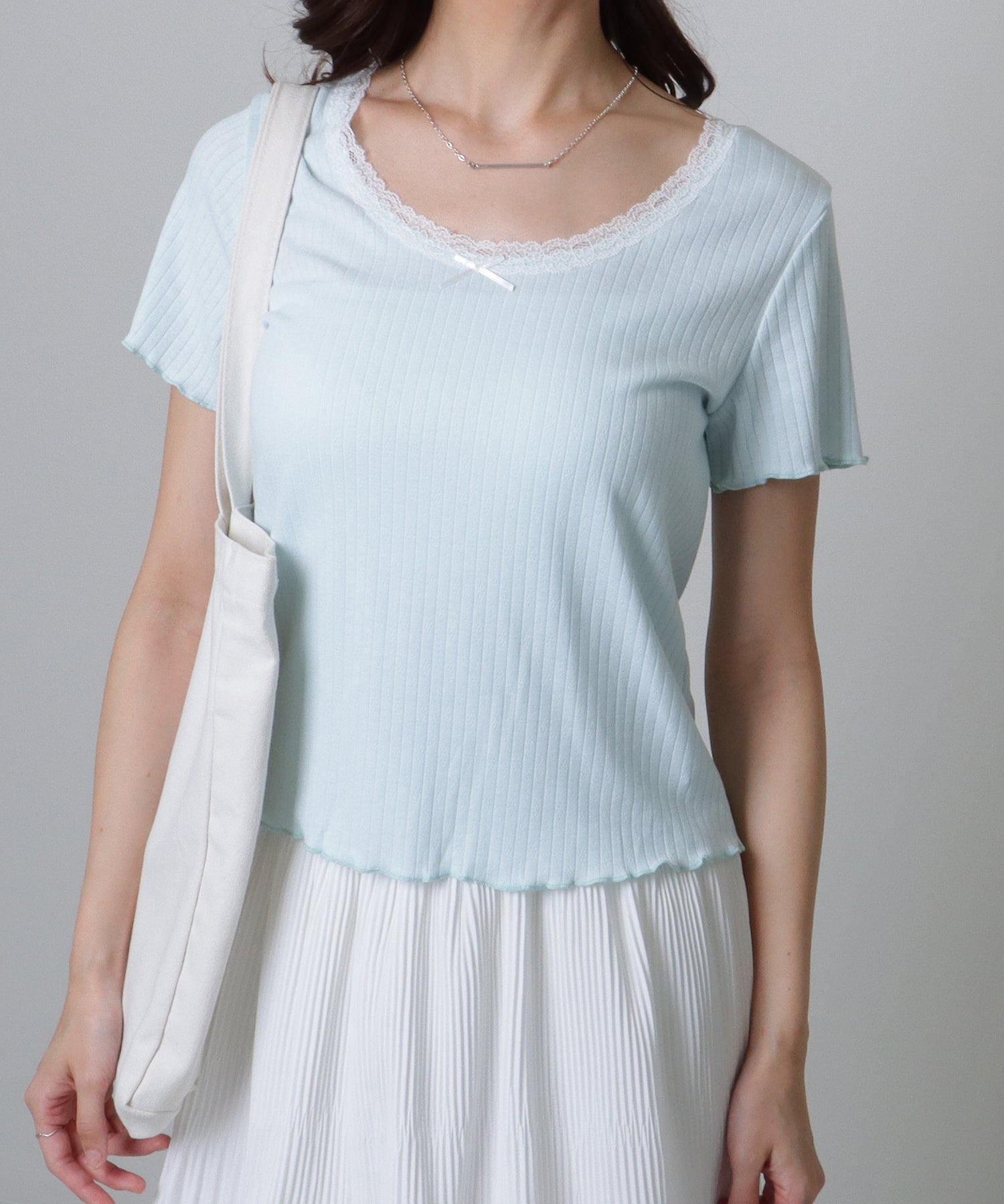 レースレディース Lace Ladies フリル リボン 半袖 メロウ Tシャツ （ブルー） ブルー