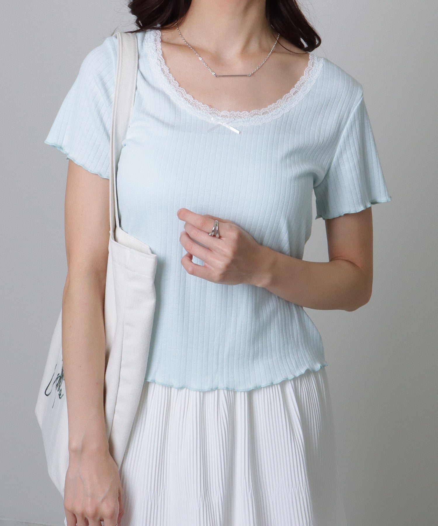 レースレディース Lace Ladies フリル リボン 半袖 メロウ Tシャツ （ブルー） ブルー