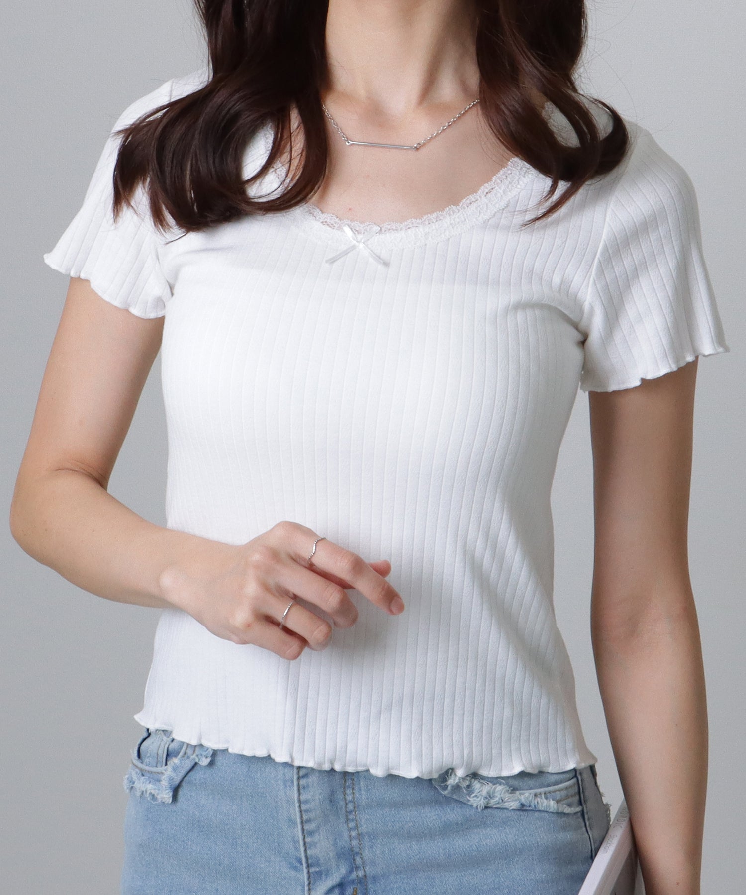 レースレディース Lace Ladies フリル リボン 半袖 メロウ Tシャツ （ホワイト） ホワイト