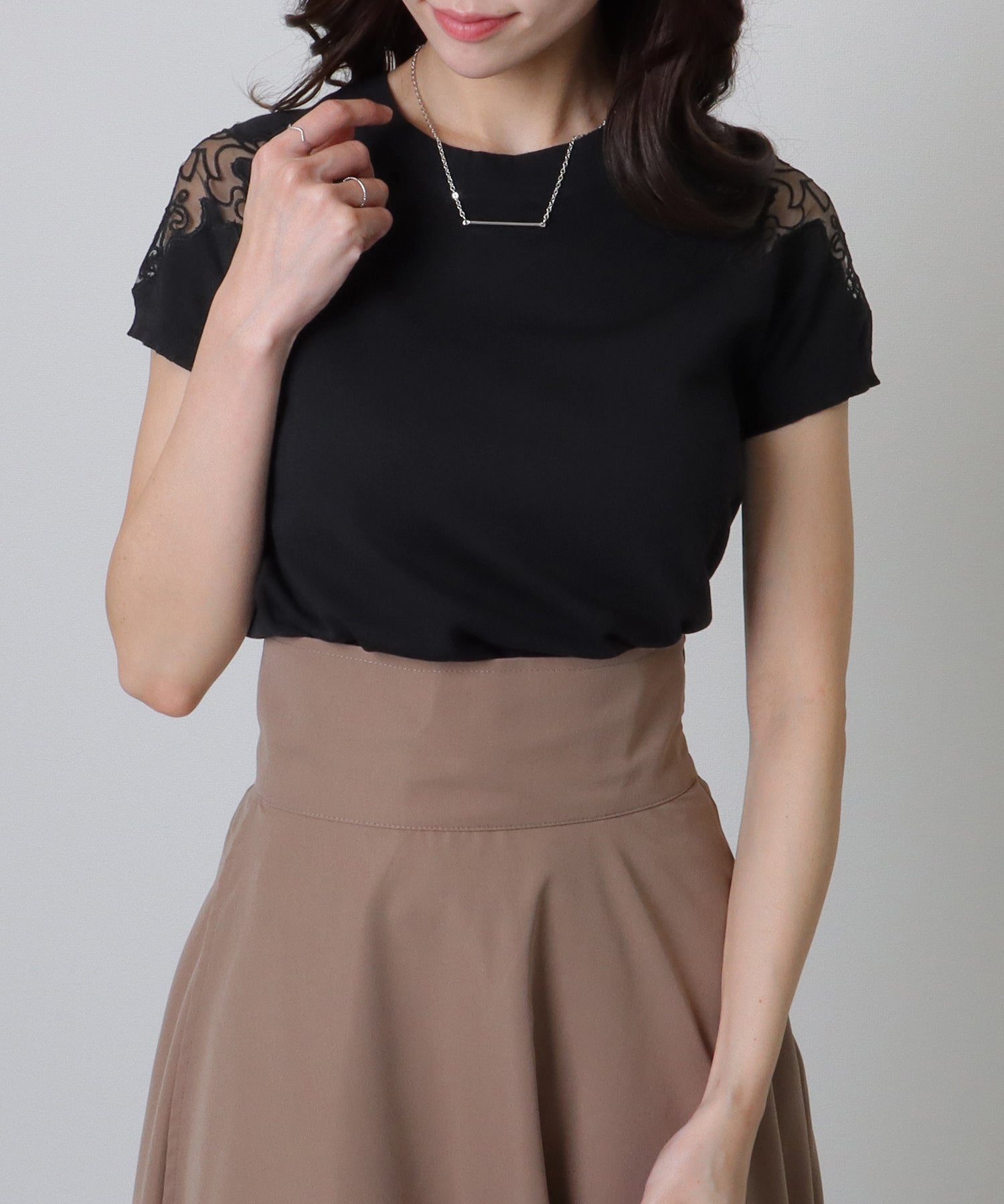 レースレディース Lace Ladies ショルダー レース 半袖 ニット トップス （ブラック） ブラック