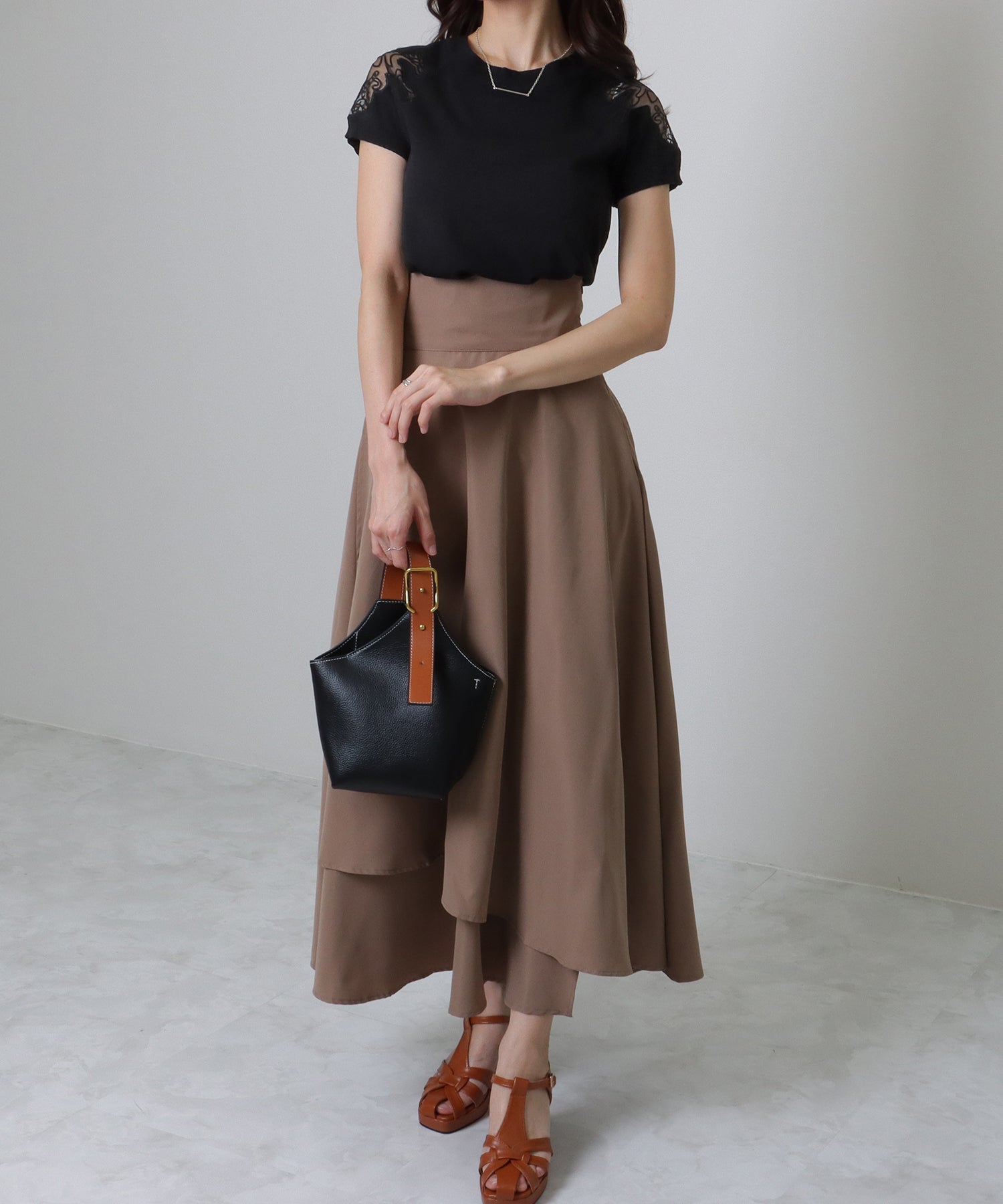レースレディース Lace Ladies ショルダー レース 半袖 ニット トップス （ブラック） ブラック