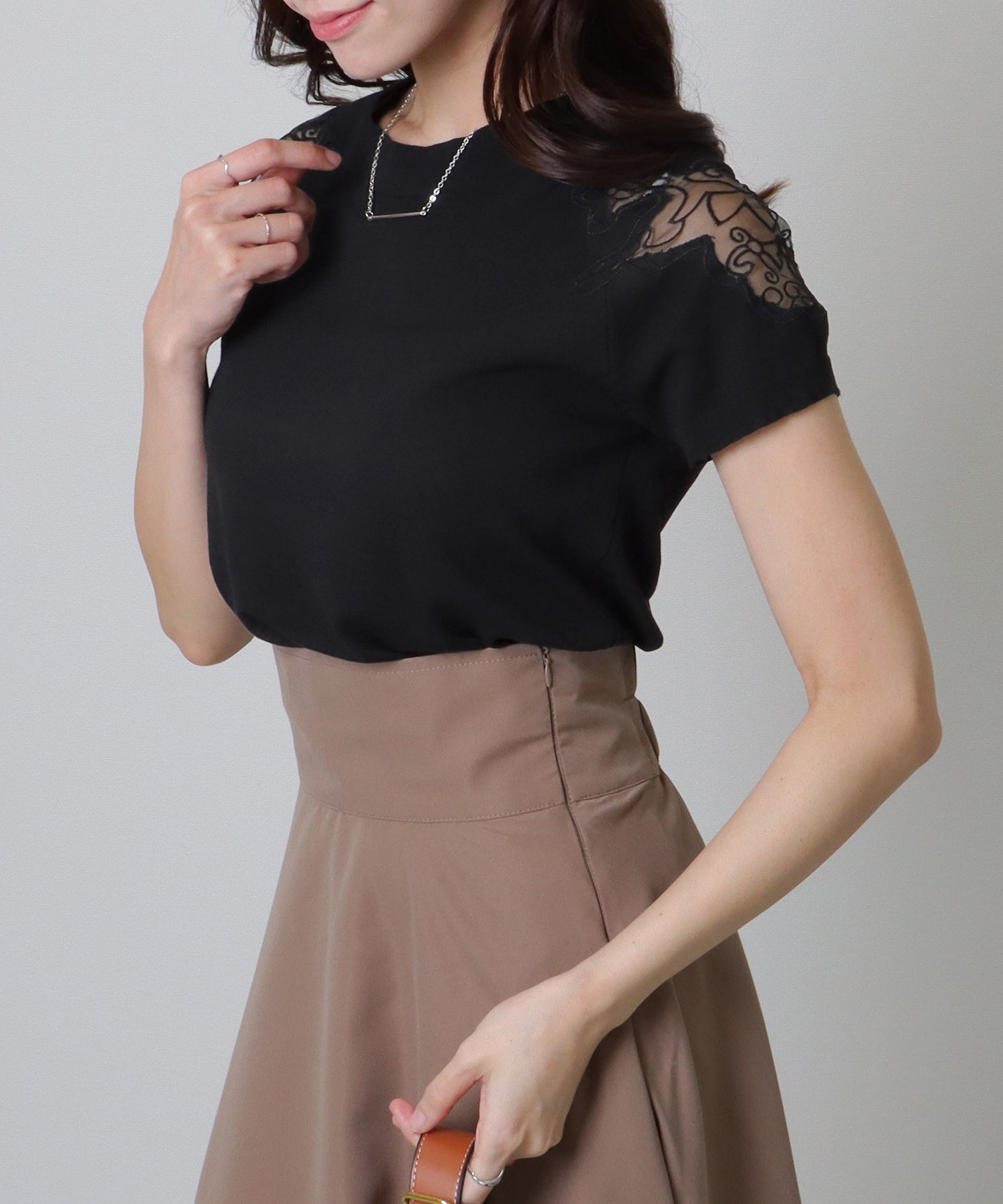 レースレディース Lace Ladies ショルダー レース 半袖 ニット トップス （ブラック） ブラック