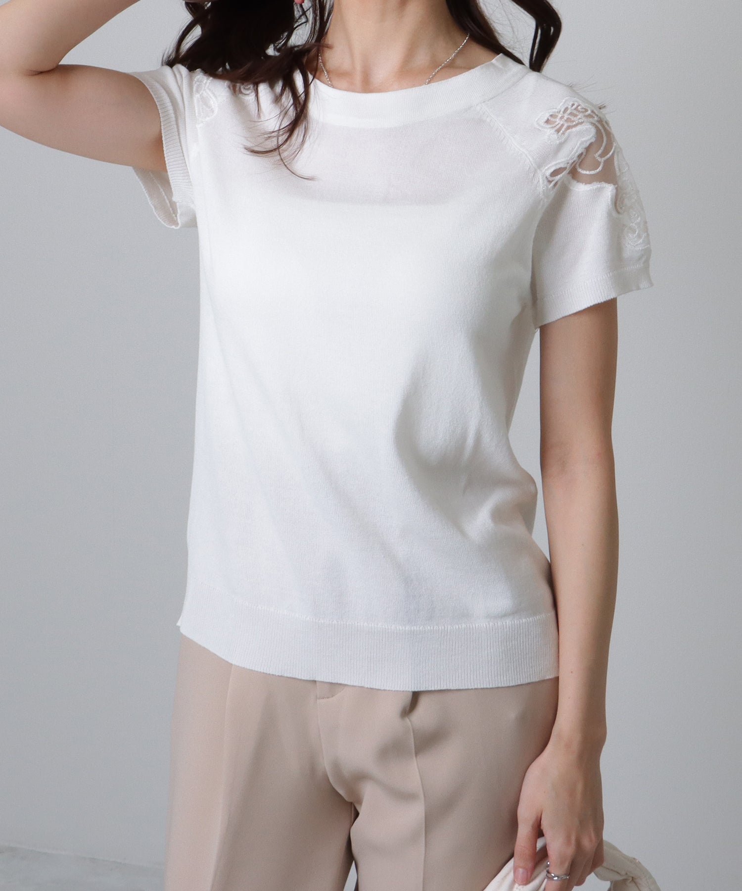レースレディース Lace Ladies ショルダー レース 半袖 ニット トップス （ブラック） ブラック