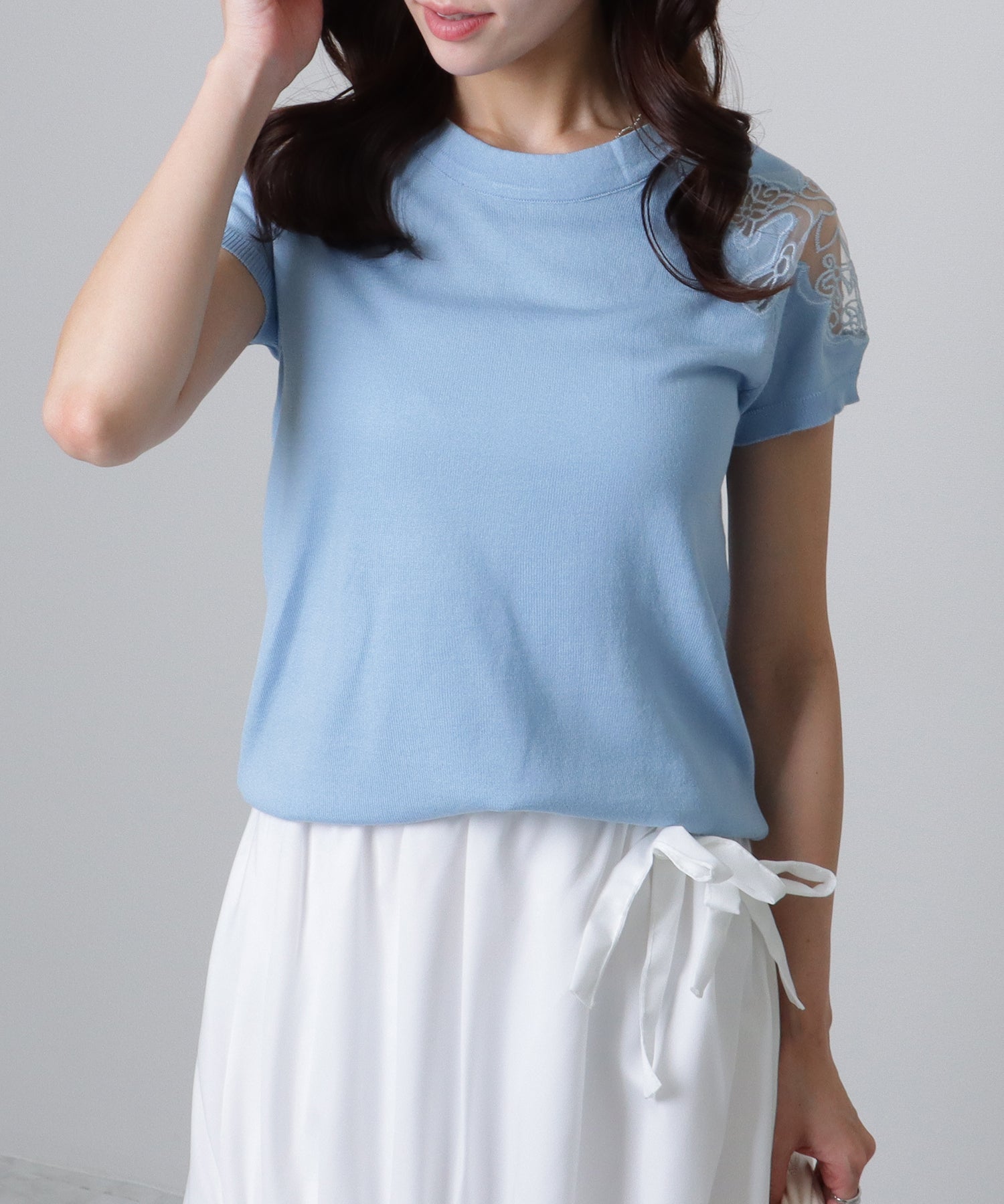 レースレディース Lace Ladies ショルダー レース 半袖 ニット トップス （ブラック） ブラック
