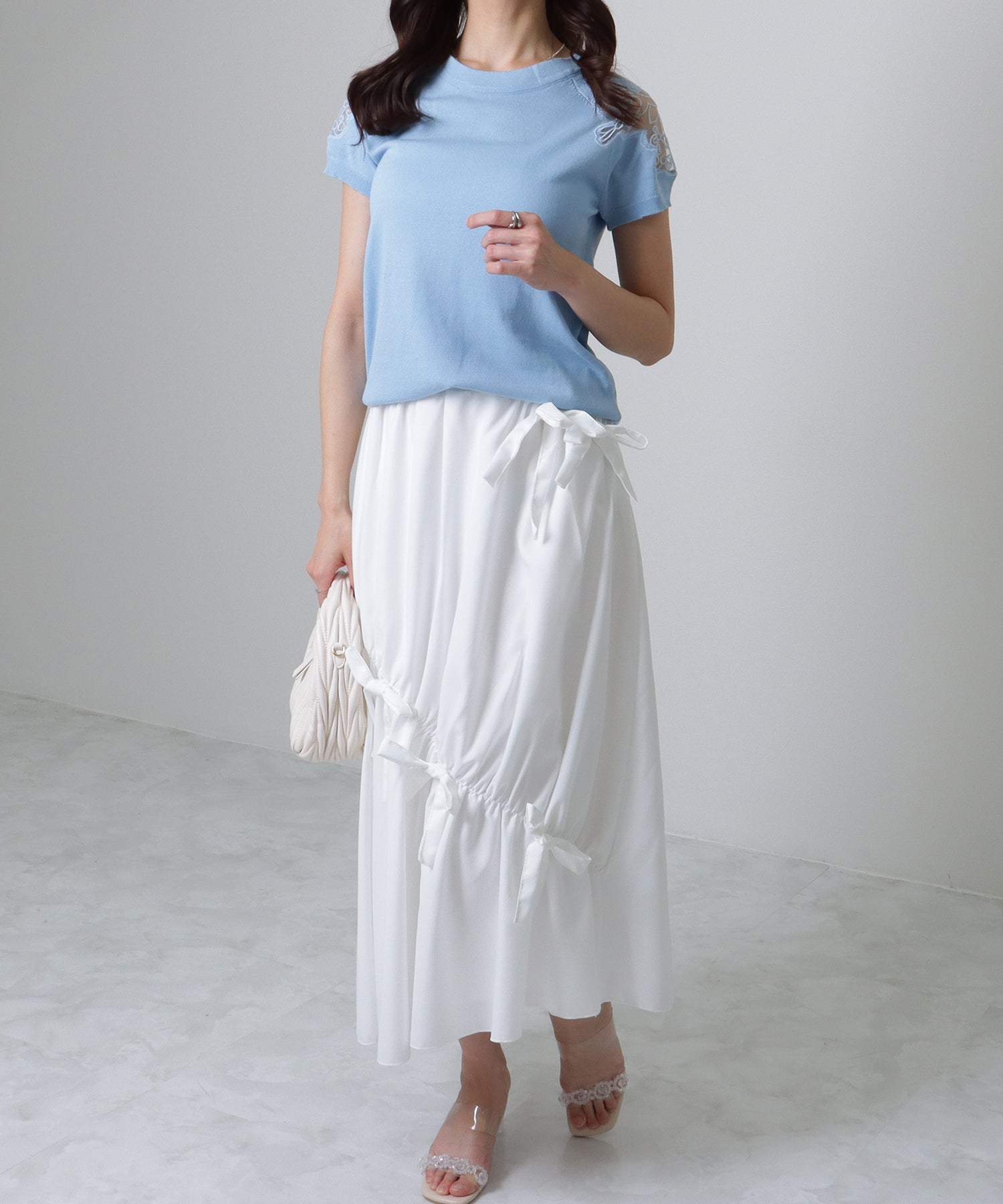 レースレディース Lace Ladies ショルダー レース 半袖 ニット トップス （ブラック） ブラック