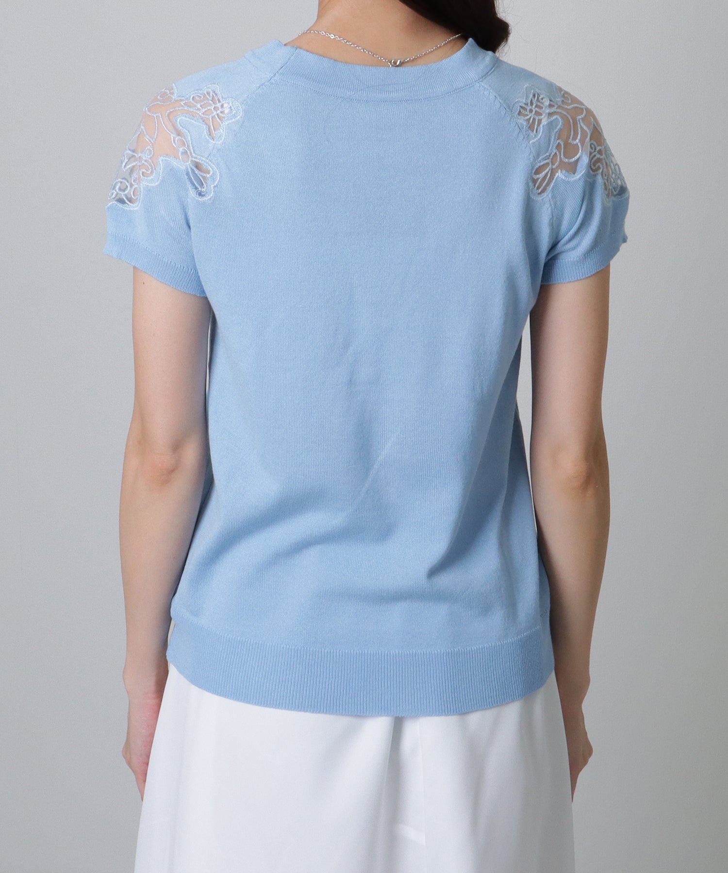 レースレディース Lace Ladies ショルダー レース 半袖 ニット トップス （ブラック） ブラック
