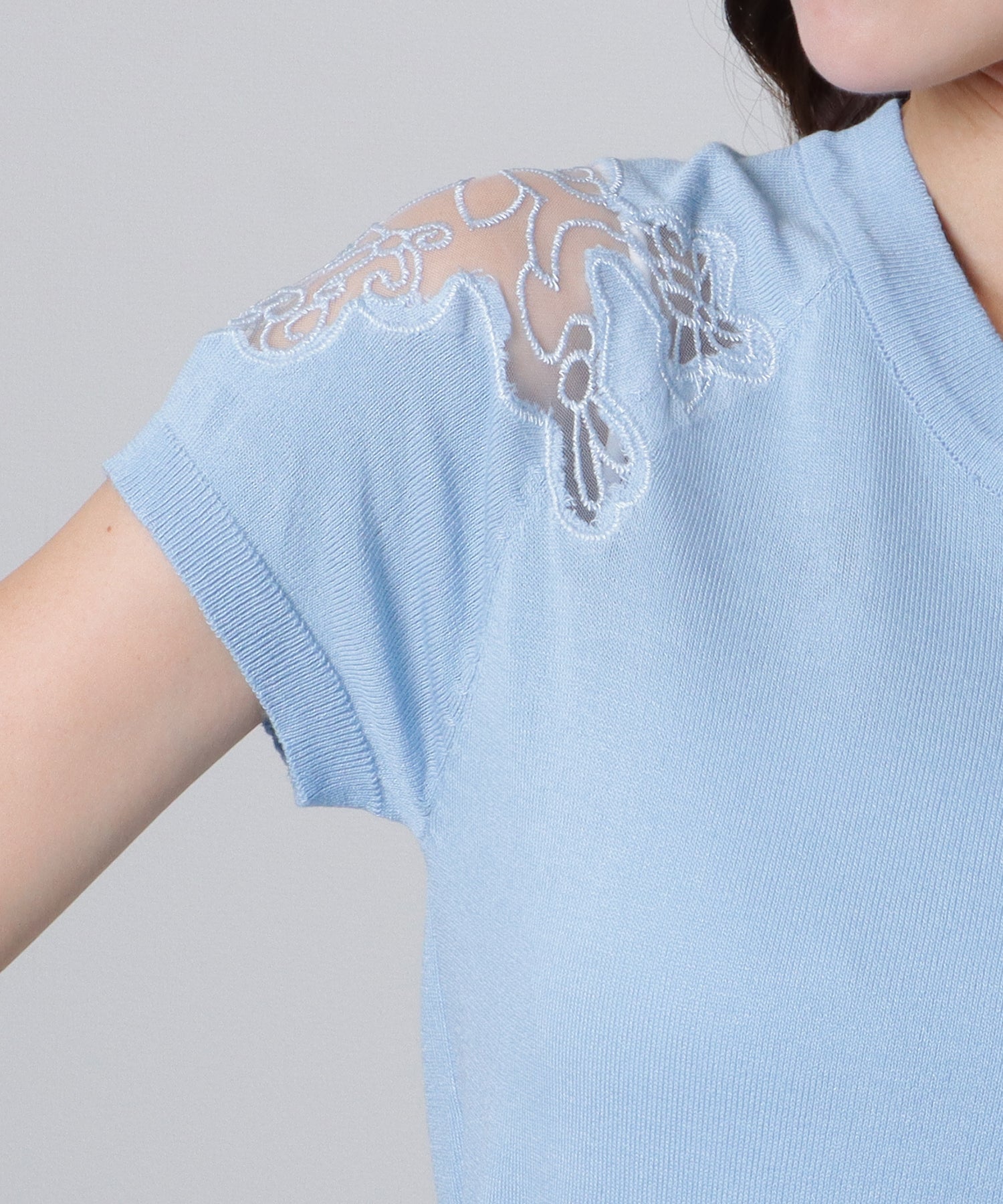 レースレディース Lace Ladies ショルダー レース 半袖 ニット トップス （ブラック） ブラック