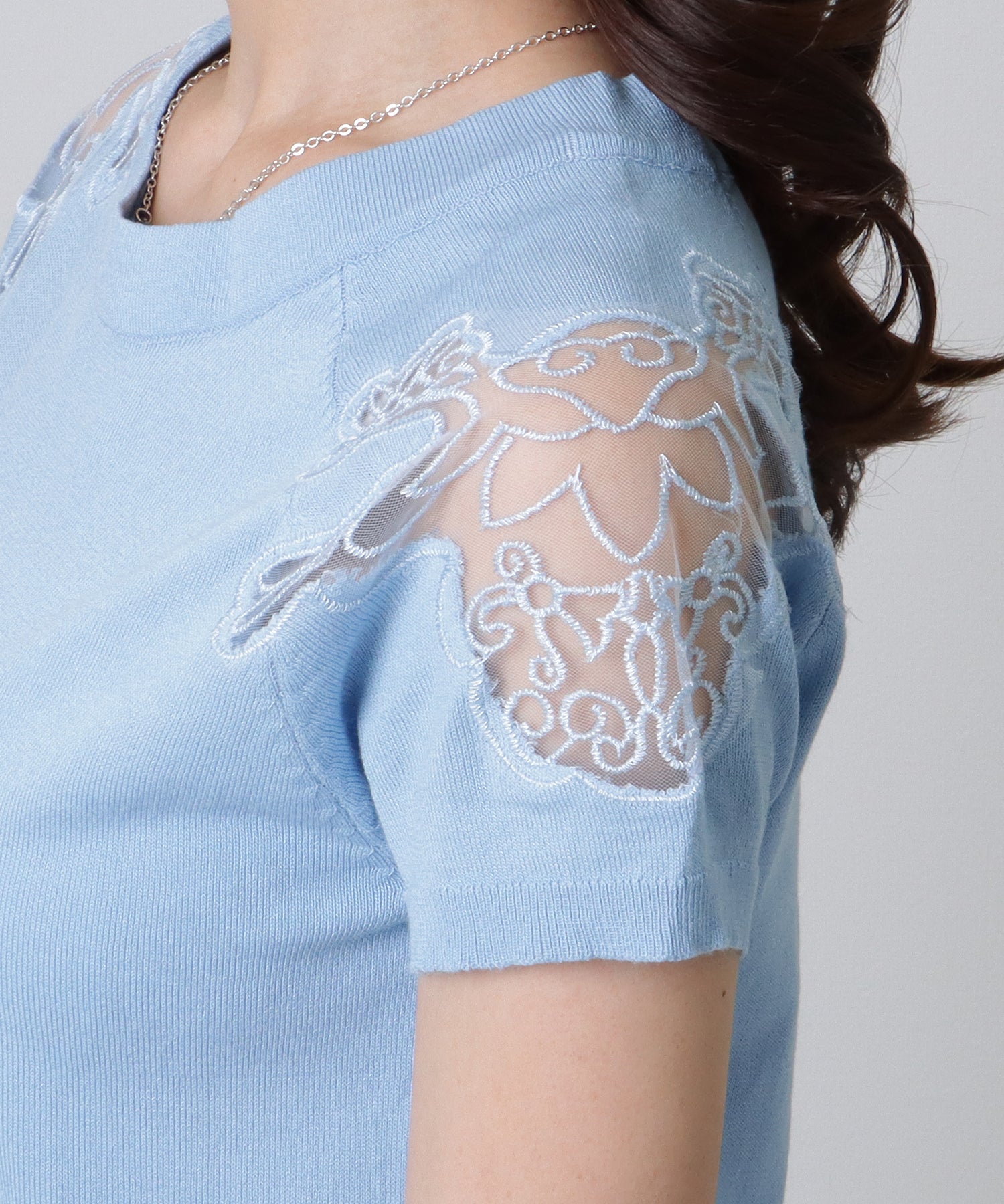 レースレディース Lace Ladies ショルダー レース 半袖 ニット トップス （ブラック） ブラック