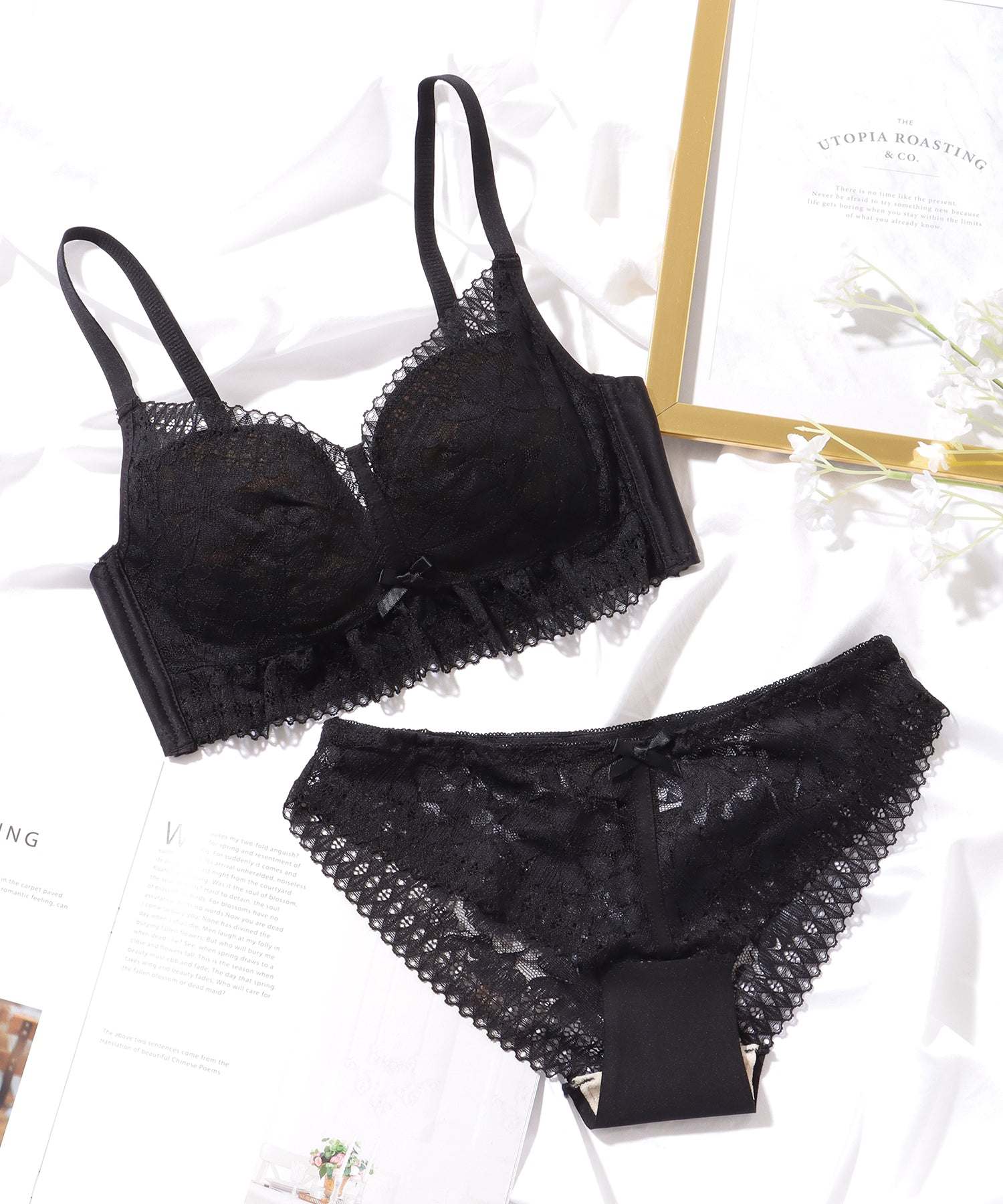 レースレディース Lace Ladies 花柄 レーシィ ノンワイヤー ブラ&ショーツ セット【返品不可商品】 （ホワイト） ホワイト
