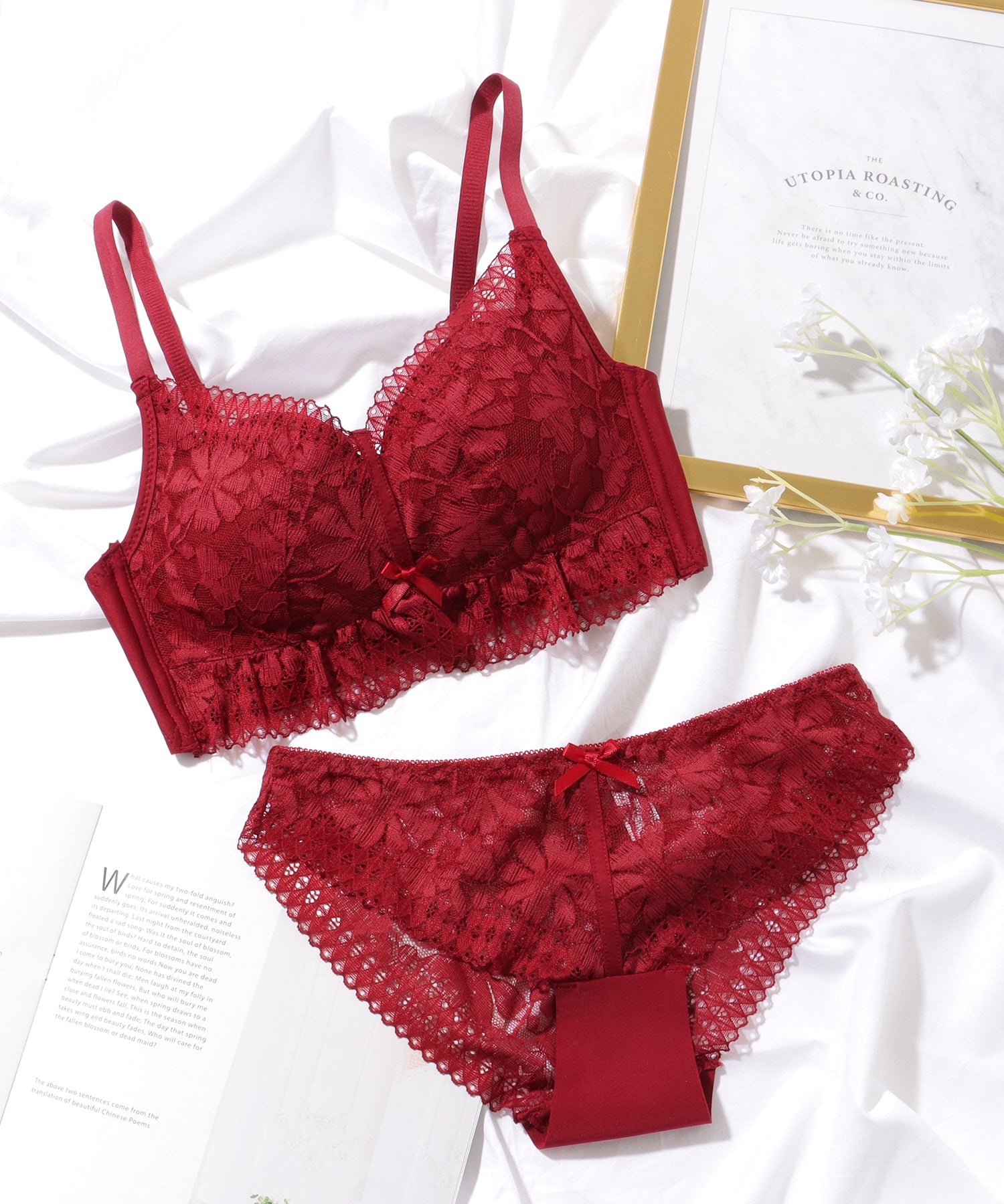 レースレディース Lace Ladies 花柄 レーシィ ノンワイヤー ブラ&ショーツ セット【返品不可商品】 （ホワイト） ホワイト