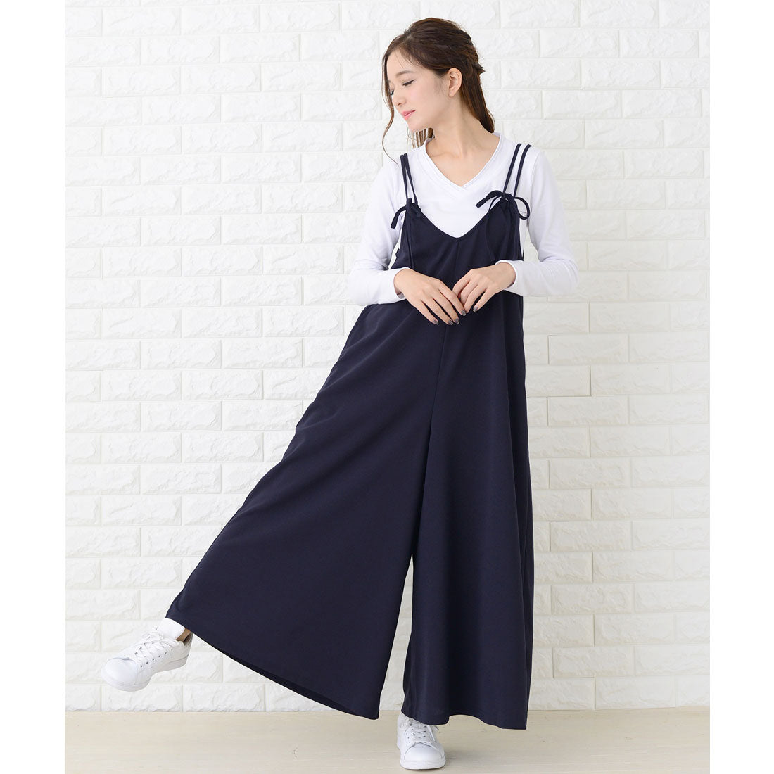 レースレディース Lace Ladies 肩ひもリボン付き サロペットワイドパンツ オールインワン・パンツ