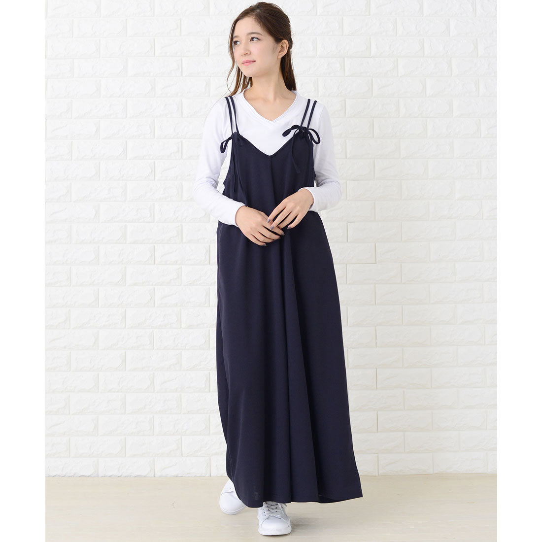 レースレディース Lace Ladies 肩ひもリボン付き サロペットワイドパンツ オールインワン・パンツ