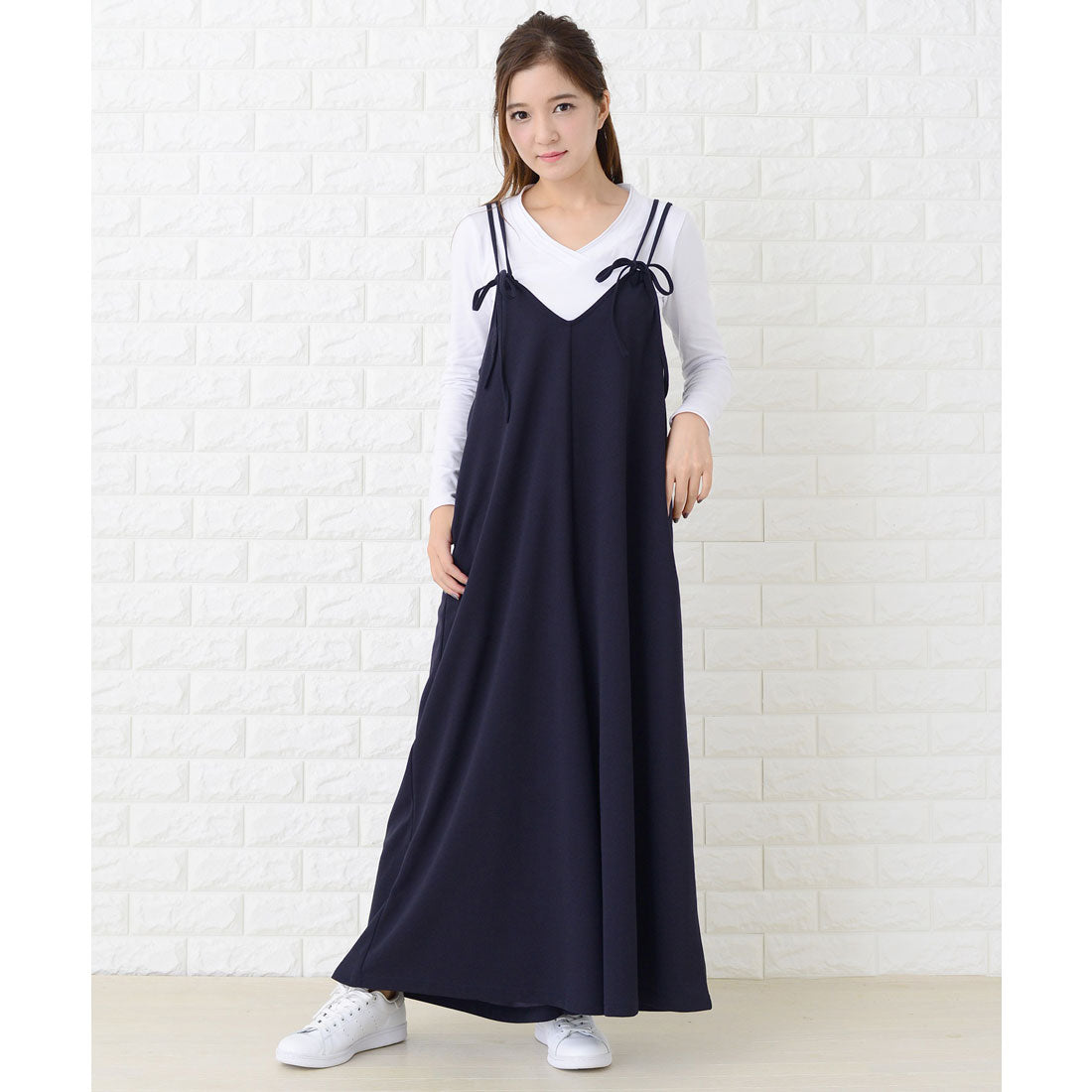 レースレディース Lace Ladies 肩ひもリボン付き サロペットワイドパンツ オールインワン・パンツ