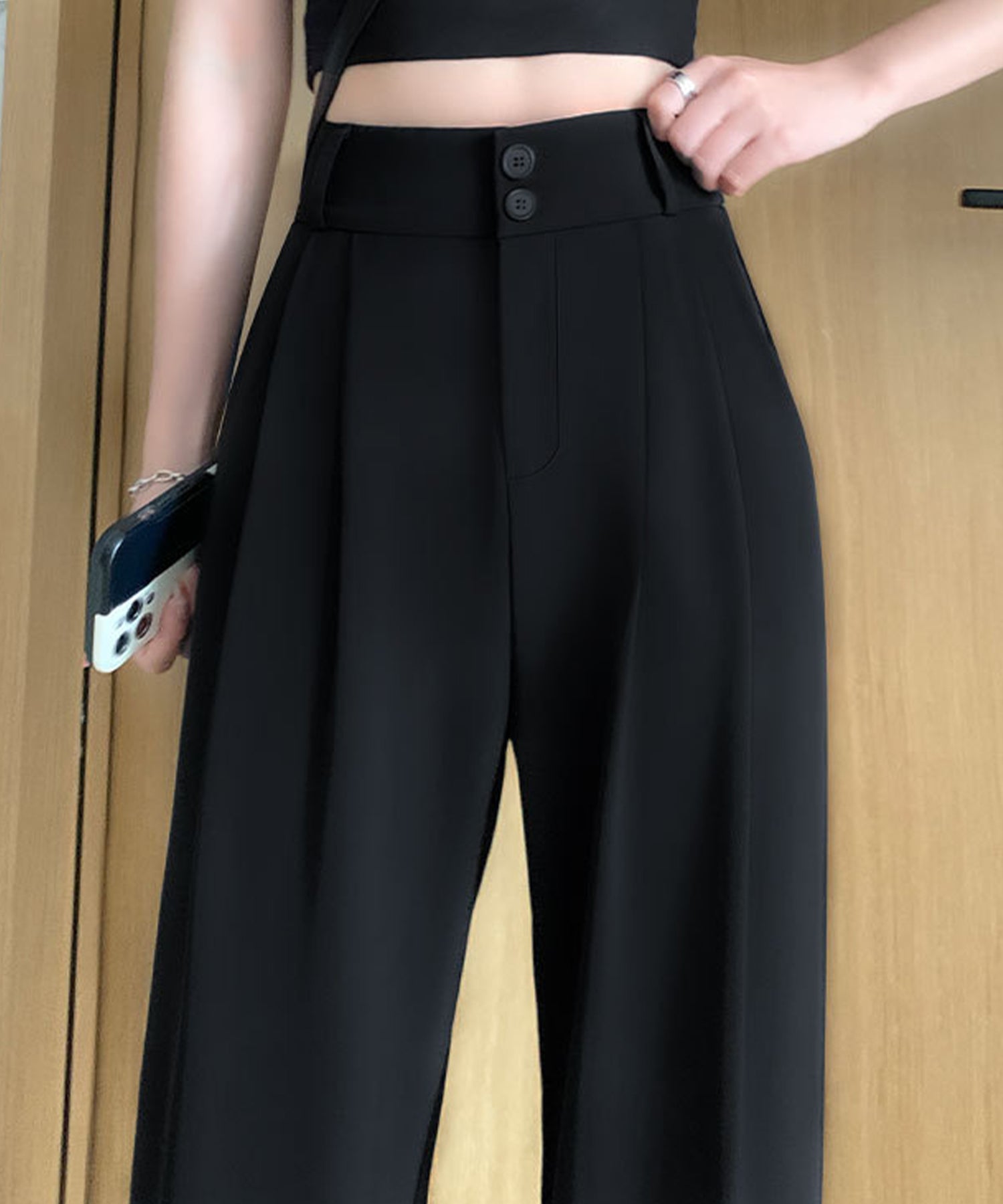 レースレディース Lace Ladies ダブルボタンハイウエストタックワイドスラックス （ブラック） ブラック