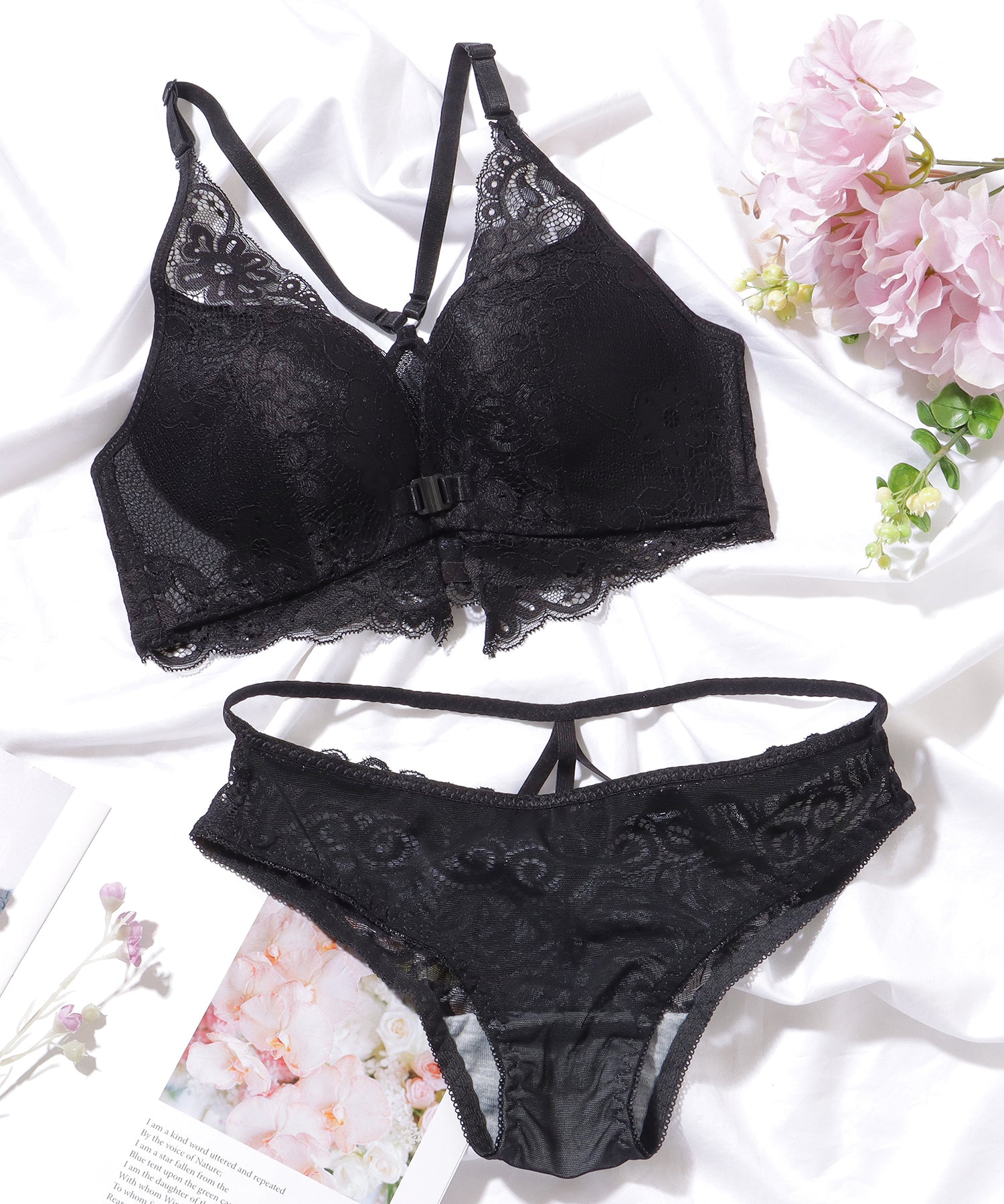 レースレディース Lace Ladies フラワー レース フロントホック ホルター ブラ&ショーツ【返品不可商品】 （ネイビー） ネイビー
