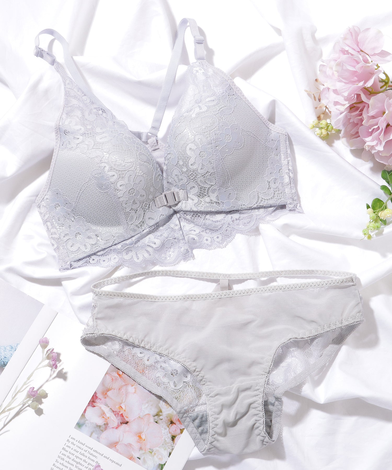 レースレディース Lace Ladies フラワー レース フロントホック ホルター ブラ&ショーツ【返品不可商品】 （ネイビー） ネイビー