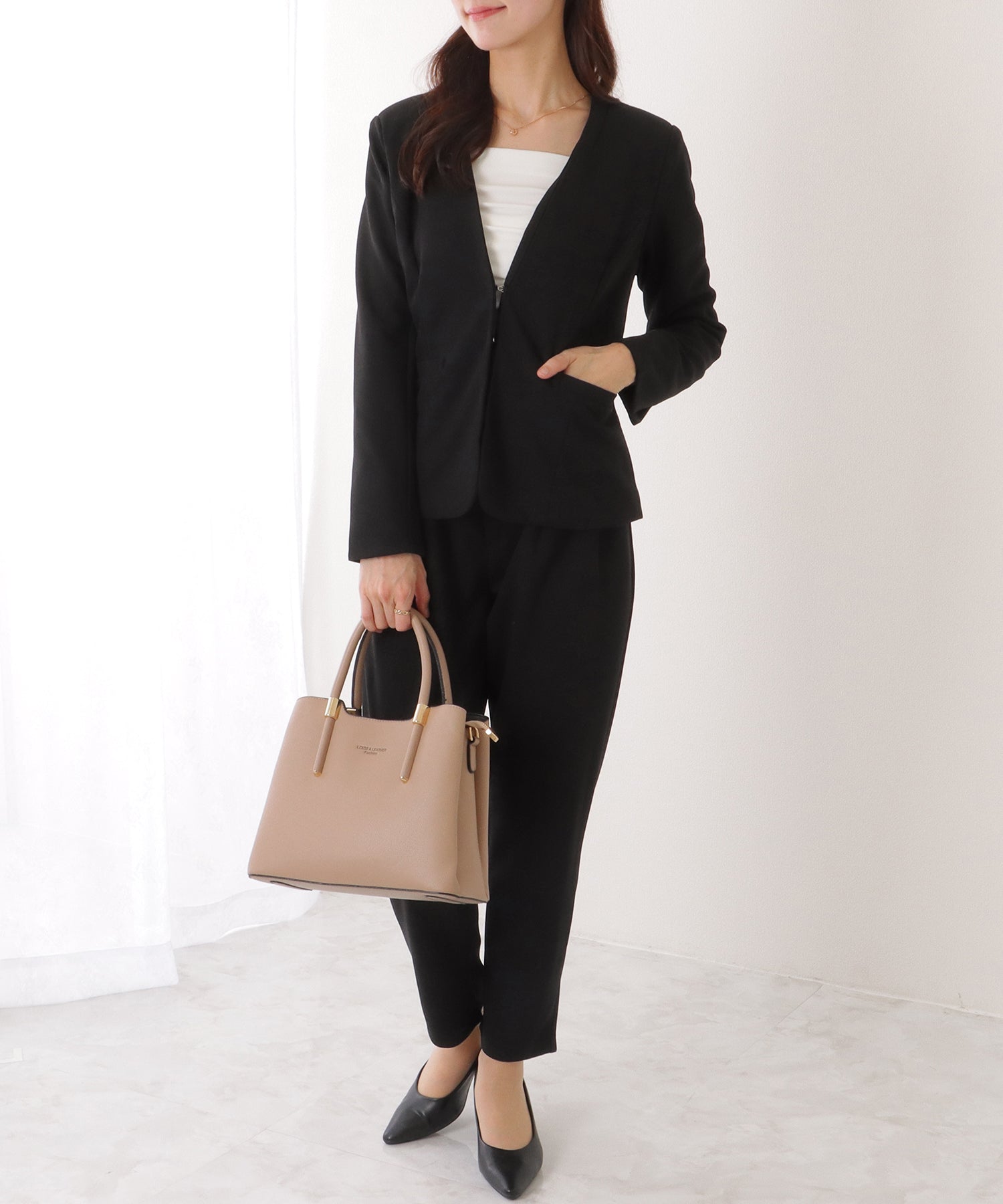 レースレディース Lace Ladies フロント ホック ノーカラー スーツ セットアップ （ネイビー） ネイビー