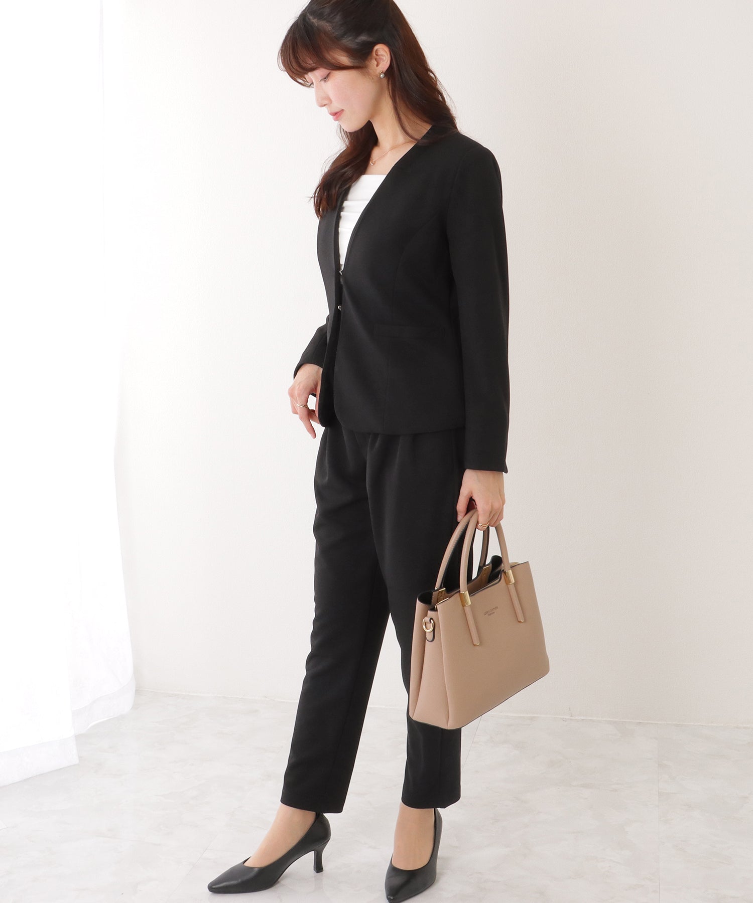 レースレディース Lace Ladies フロント ホック ノーカラー スーツ セットアップ （ネイビー） ネイビー