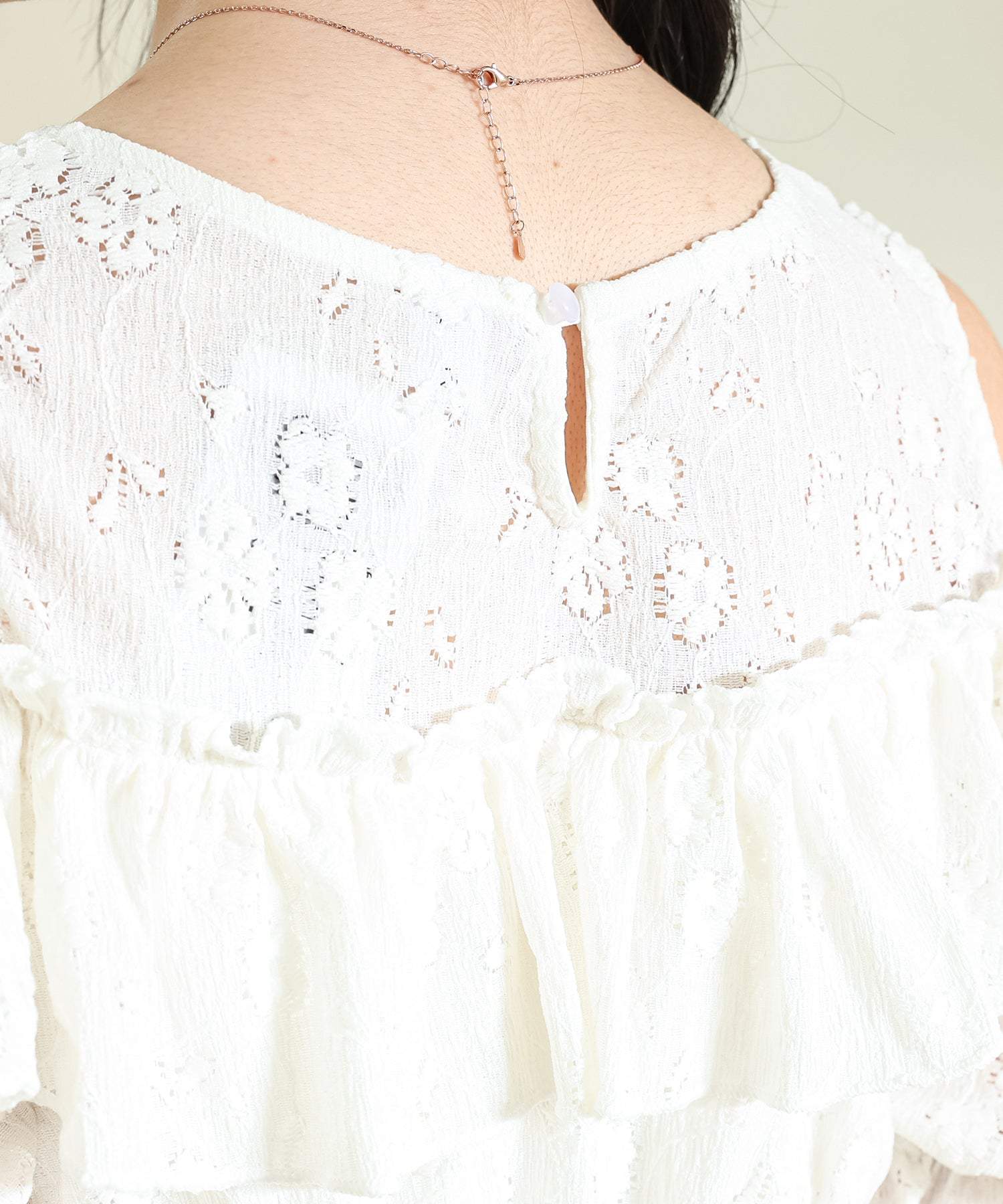 レースレディース Lace Ladies カットアウト パフスリーブ 総レース マーメイド フリル ワンピース （アイボリー） アイボリー