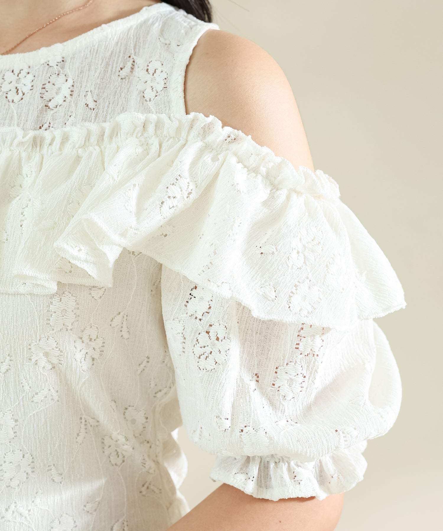 レースレディース Lace Ladies カットアウト パフスリーブ 総レース マーメイド フリル ワンピース （アイボリー） アイボリー