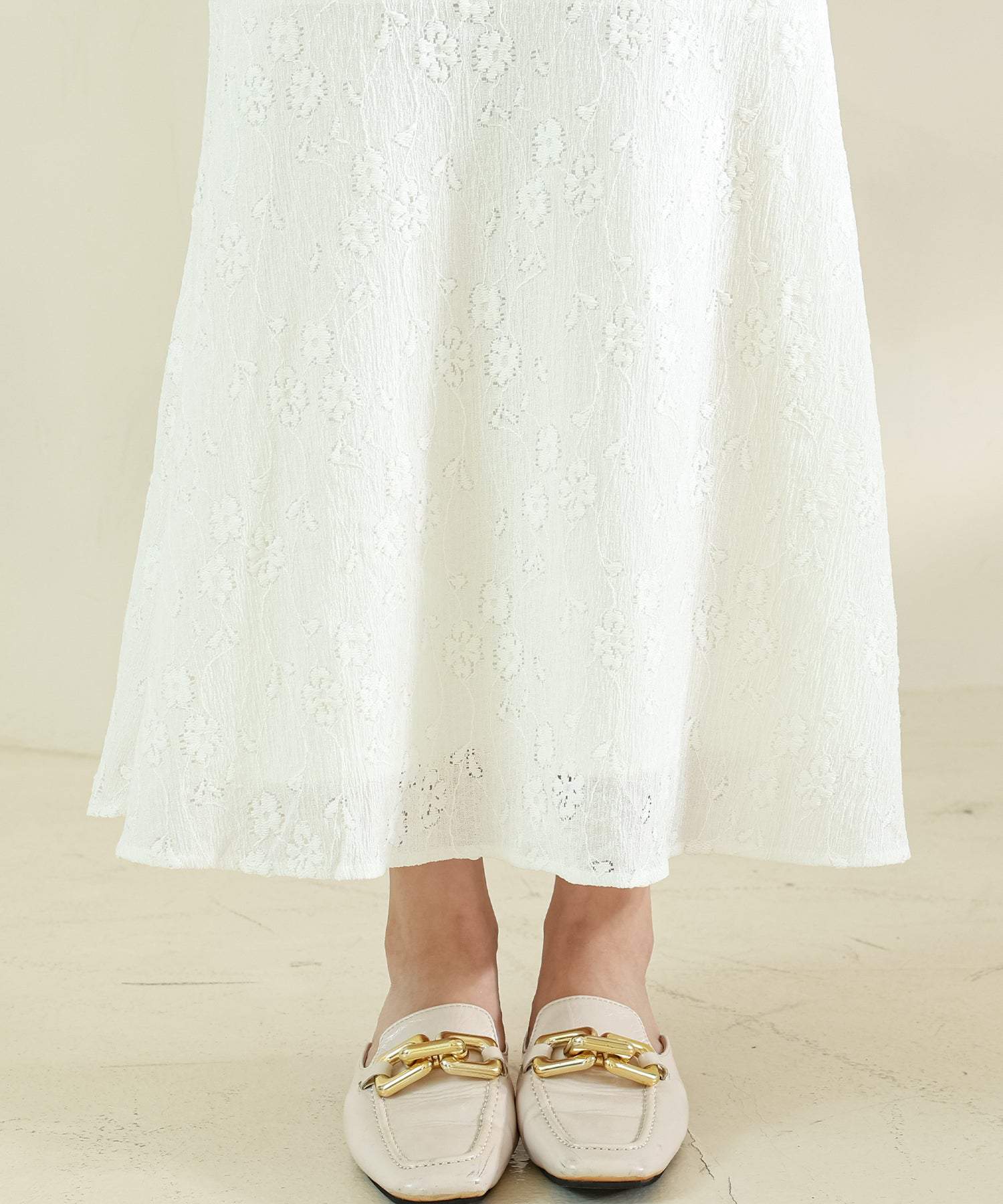 レースレディース Lace Ladies カットアウト パフスリーブ 総レース マーメイド フリル ワンピース （アイボリー） アイボリー